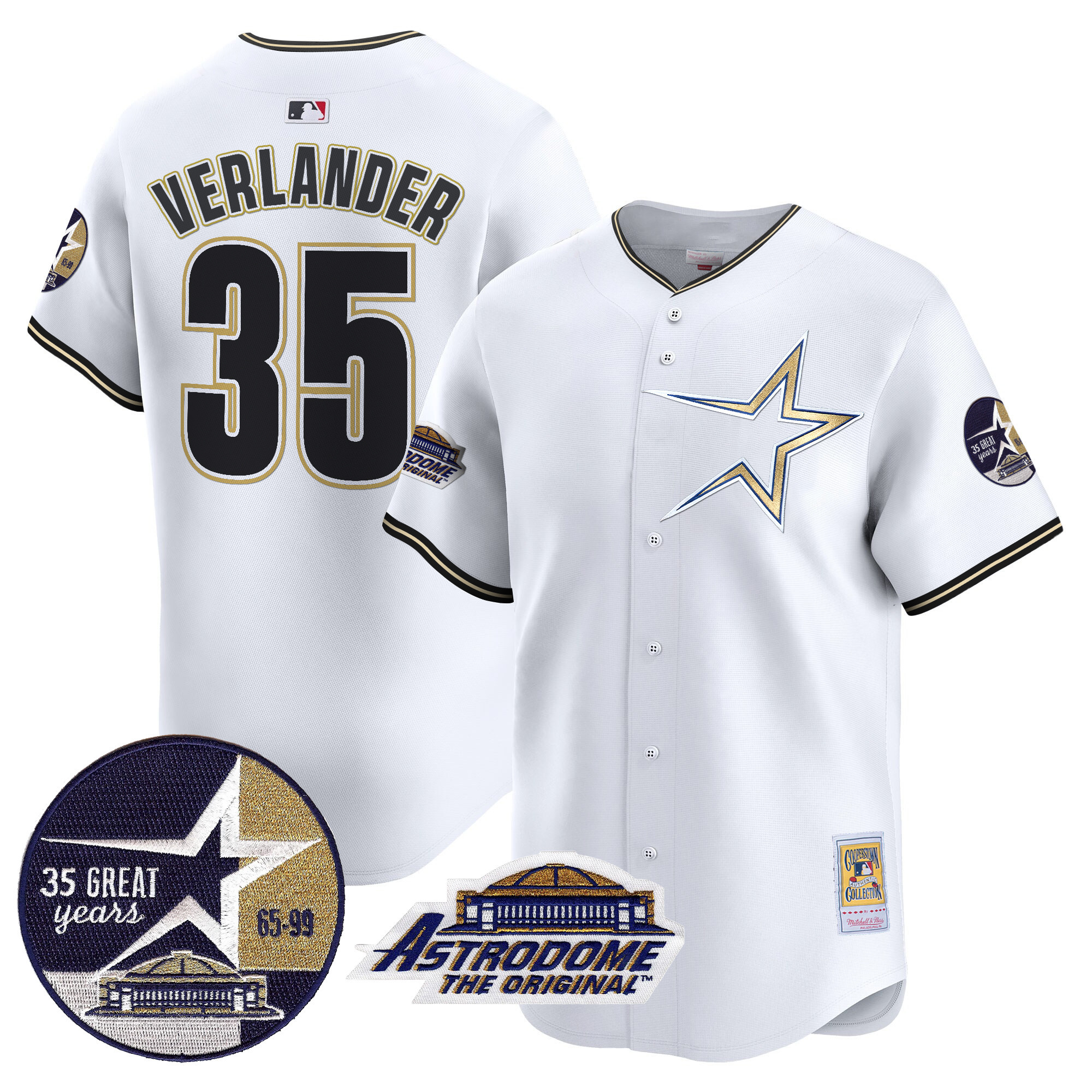 Men's Justin Verlander Houston Astros 1999 Throwback 35th & Astrodome Patch Vapor Premier Limited White Jersey - All Stitched