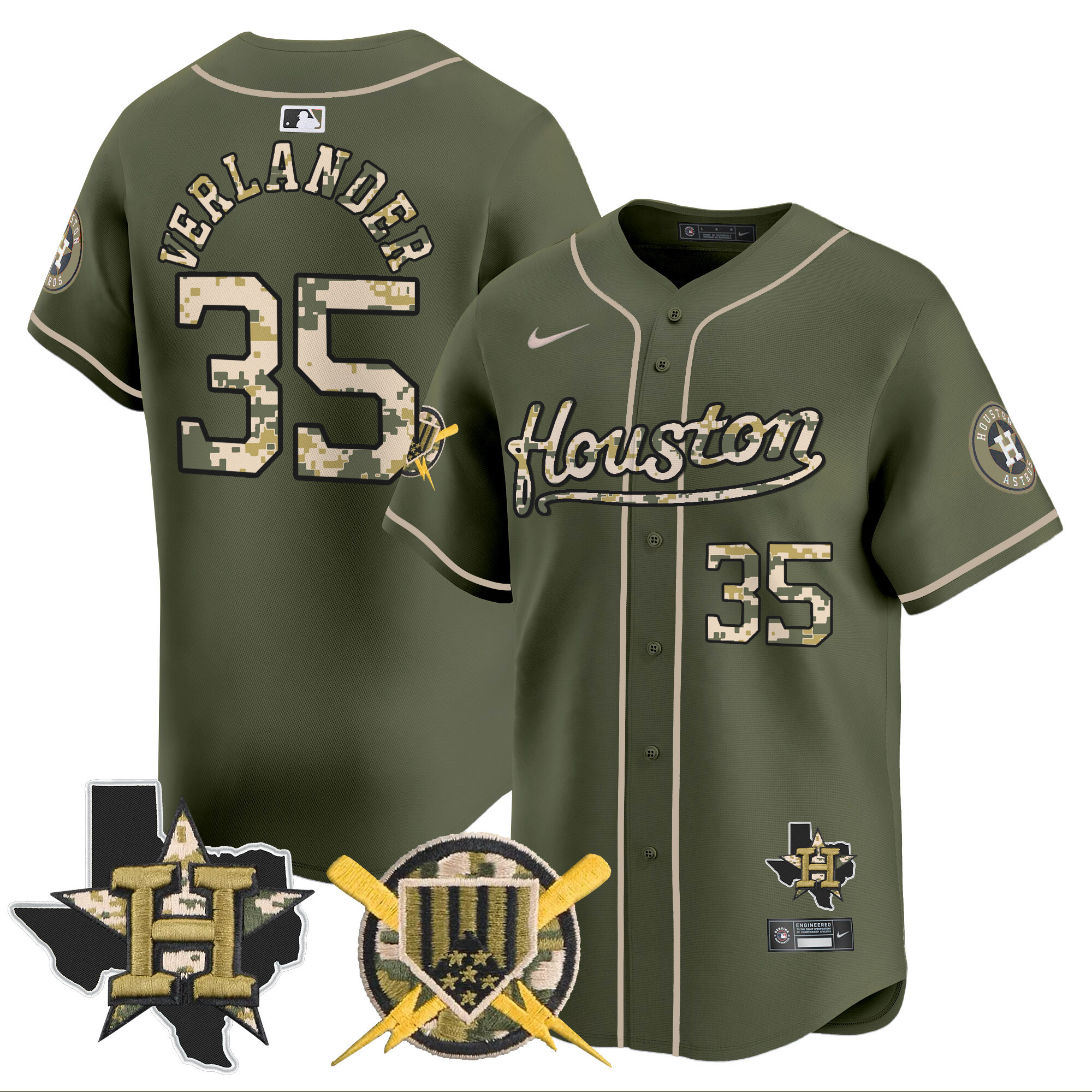 Men's Justin Verlander Houston Astros Armed Forces Day Vapor Premier Limited Green Jersey - All Stitched