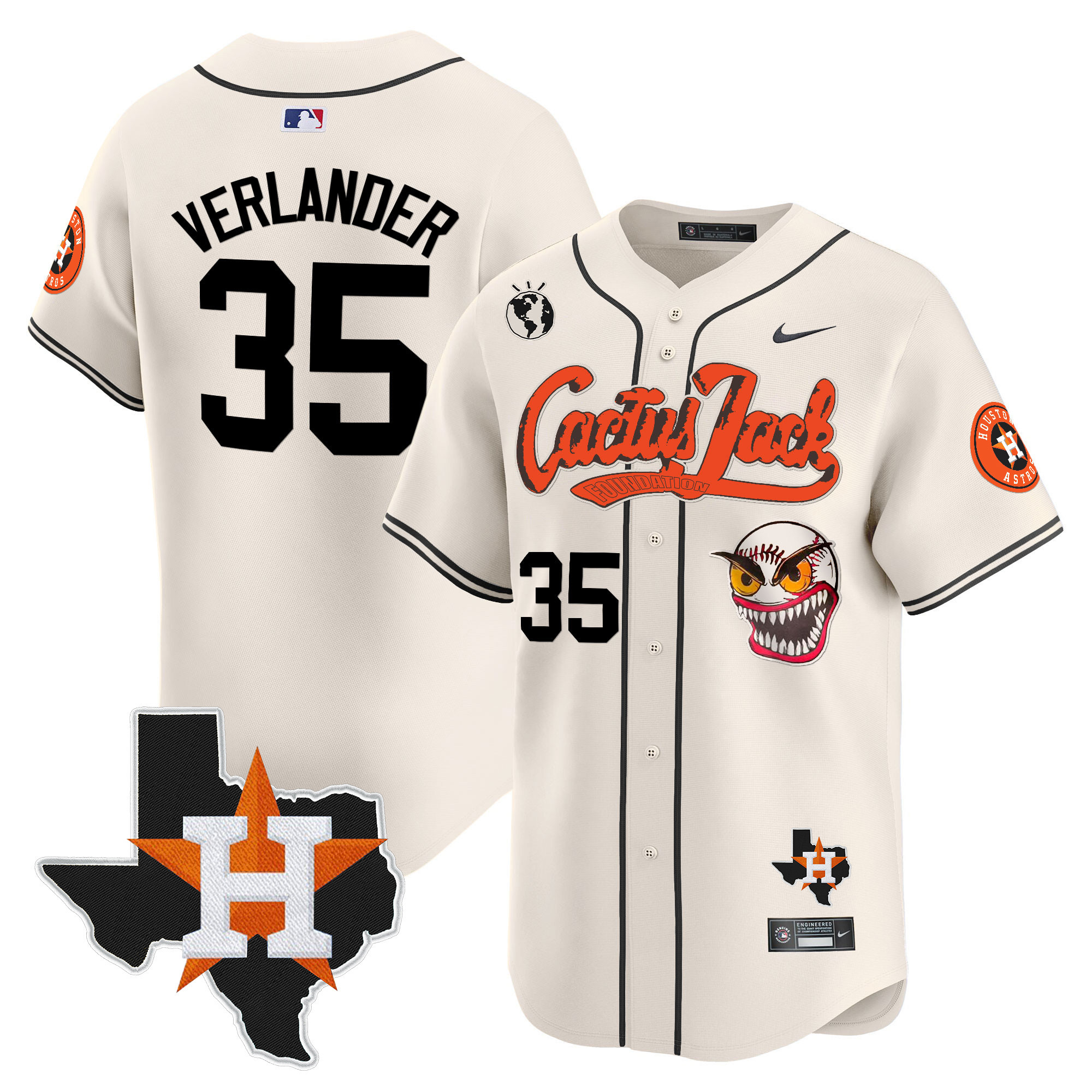 Men's Justin Verlander Houston Astros Cactus Jack Patch Vapor Premier Limited Cream Jersey V12 - Stitched