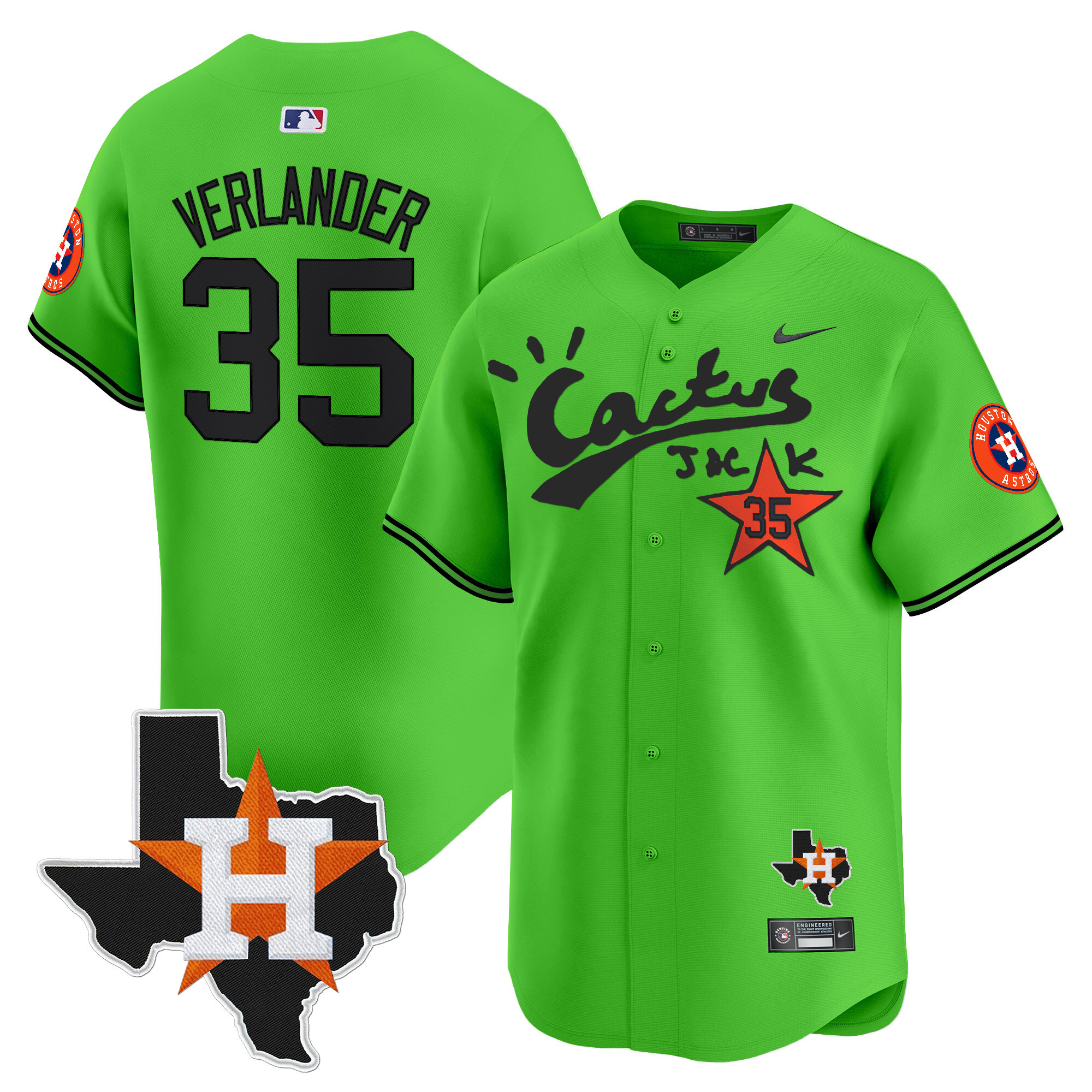 Men's Justin Verlander Houston Astros Cactus Jack Patch Vapor Premier Limited Green Jersey V11 - Stitched