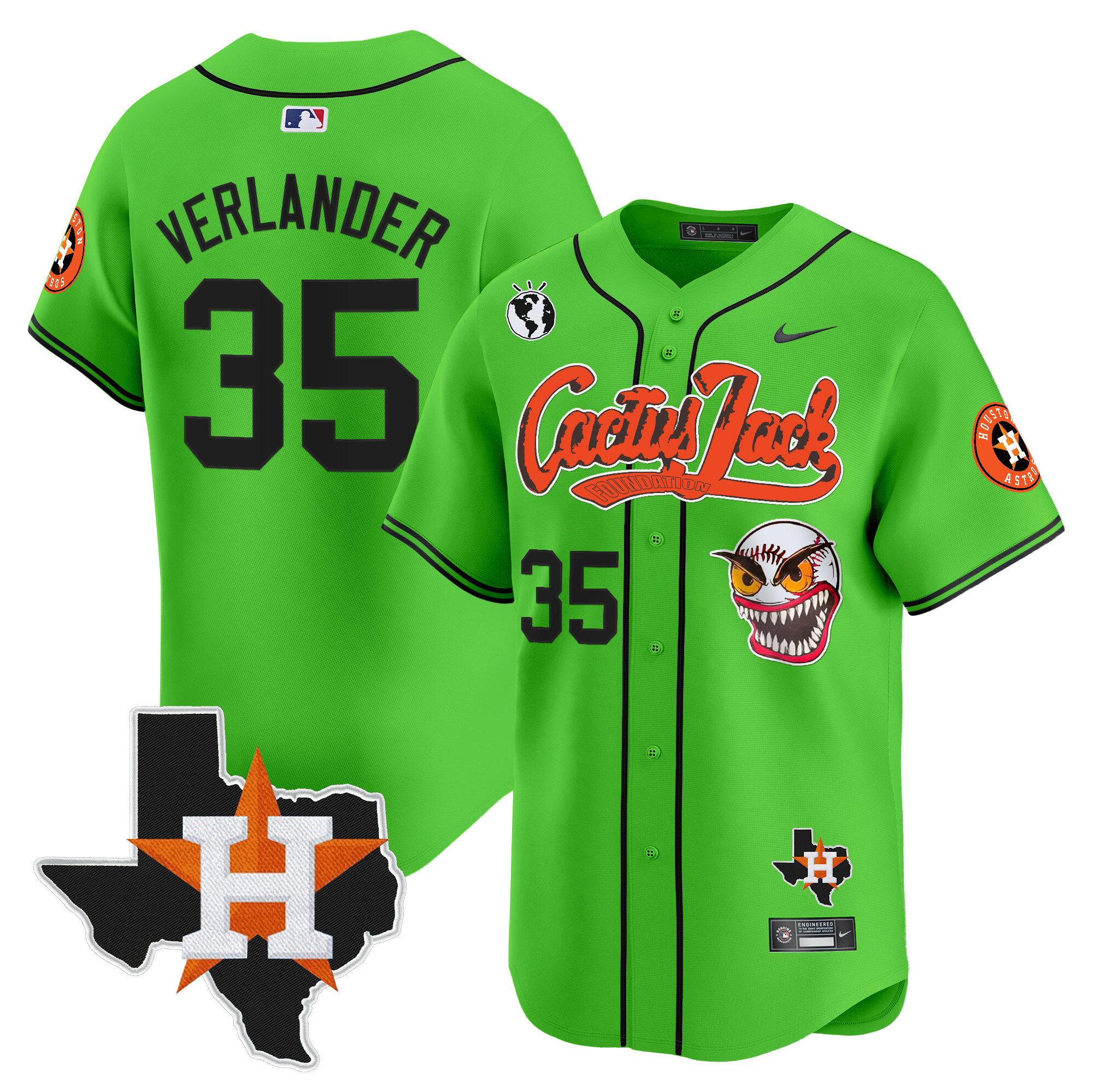 Men's Justin Verlander Houston Astros Cactus Jack Patch Vapor Premier Limited Green Jersey V12 - Stitched
