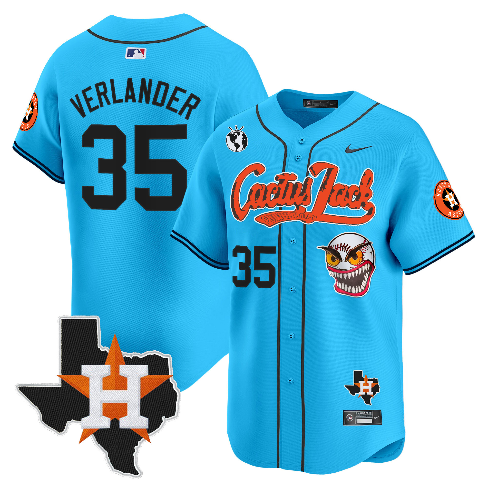 Men's Justin Verlander Houston Astros Cactus Jack Patch Vapor Premier Limited Light Blue Jersey V12 - Stitched