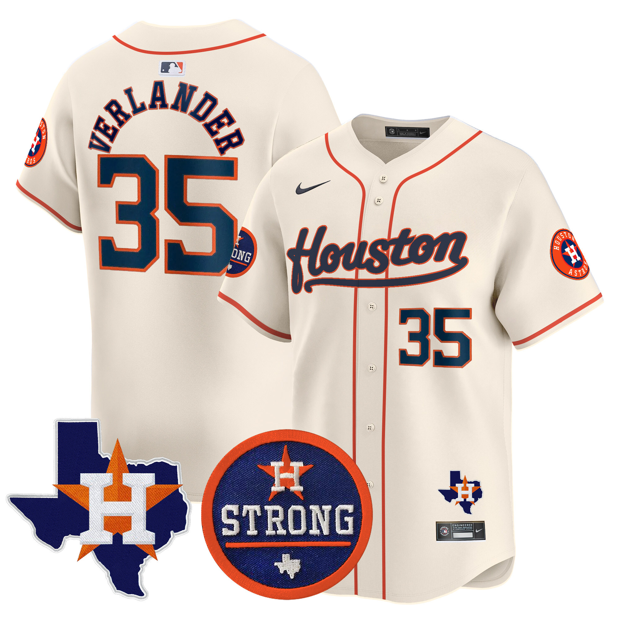 Men's Justin Verlander Houston Astros "Houston Strong" Patch Vapor Premier Limited Cream Jersey - All Stitched