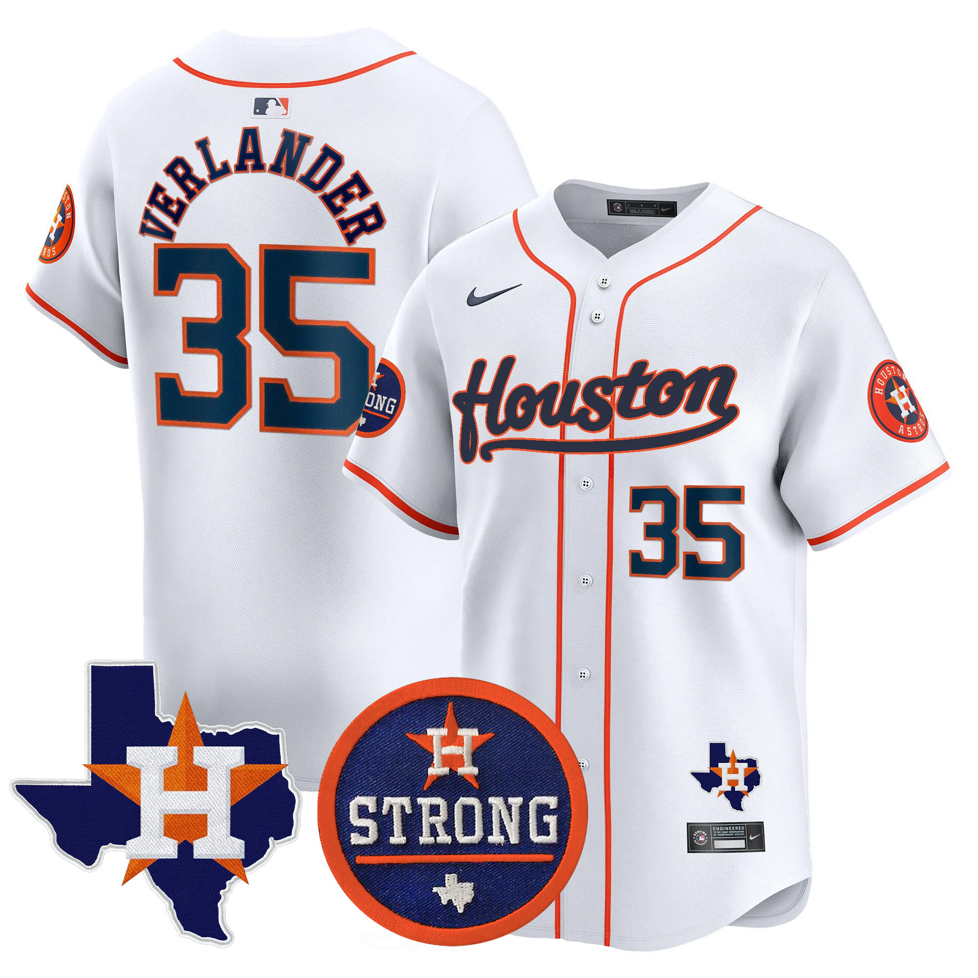 Men's Justin Verlander Houston Astros "Houston Strong" Patch Vapor Premier Limited Home Jersey - All Stitched