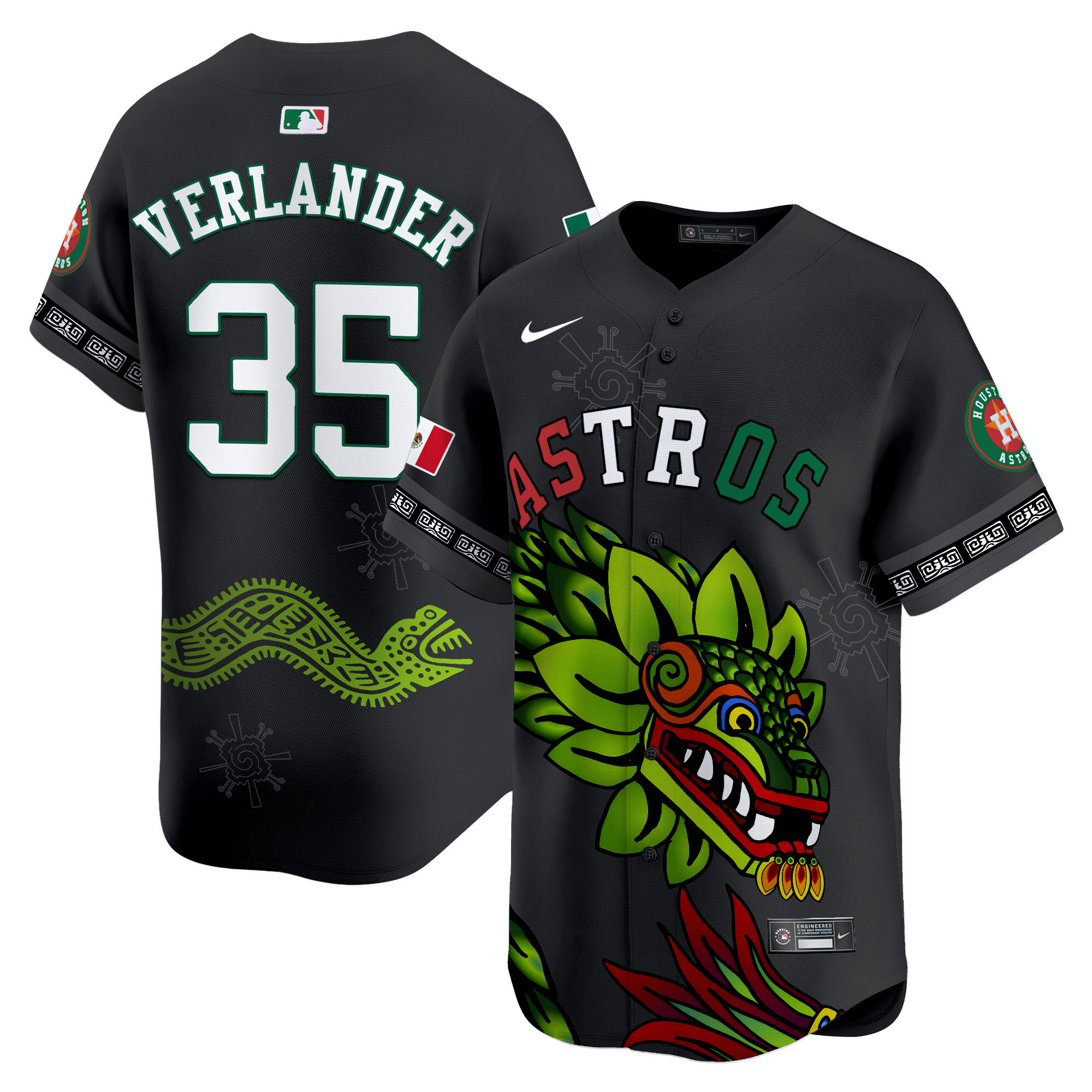 Men's Justin Verlander Houston Astros Mexico Quetzalcoatl Aztec Vapor Limited Black Jersey - Printed