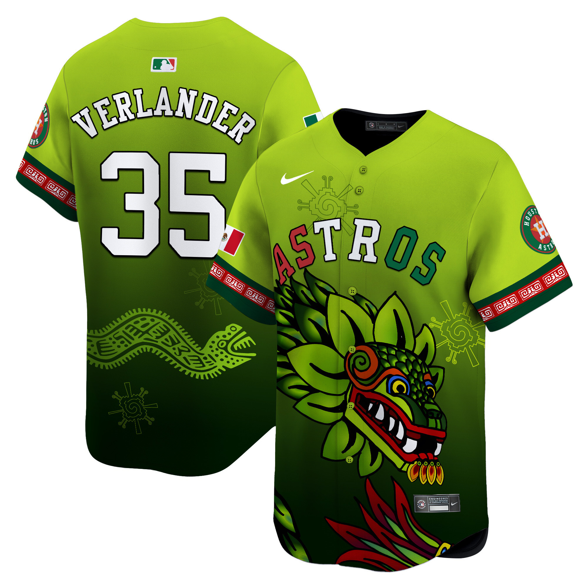 Men's Justin Verlander Houston Astros Mexico Quetzalcoatl Aztec Vapor Limited Green Jersey - Printed