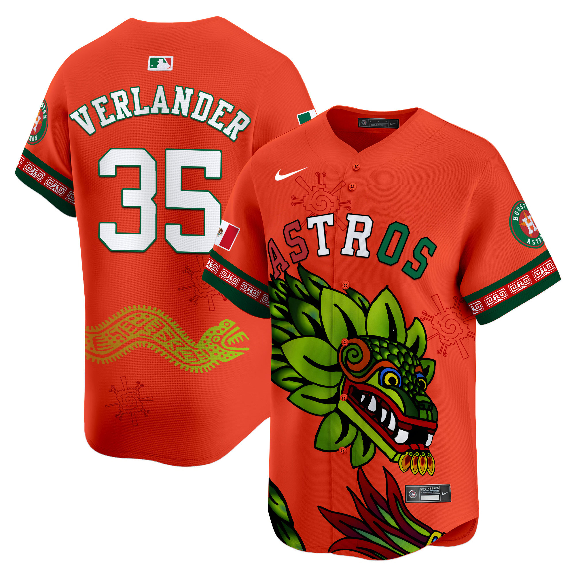 Men's Justin Verlander Houston Astros Mexico Quetzalcoatl Aztec Vapor Limited Orange Jersey - Printed