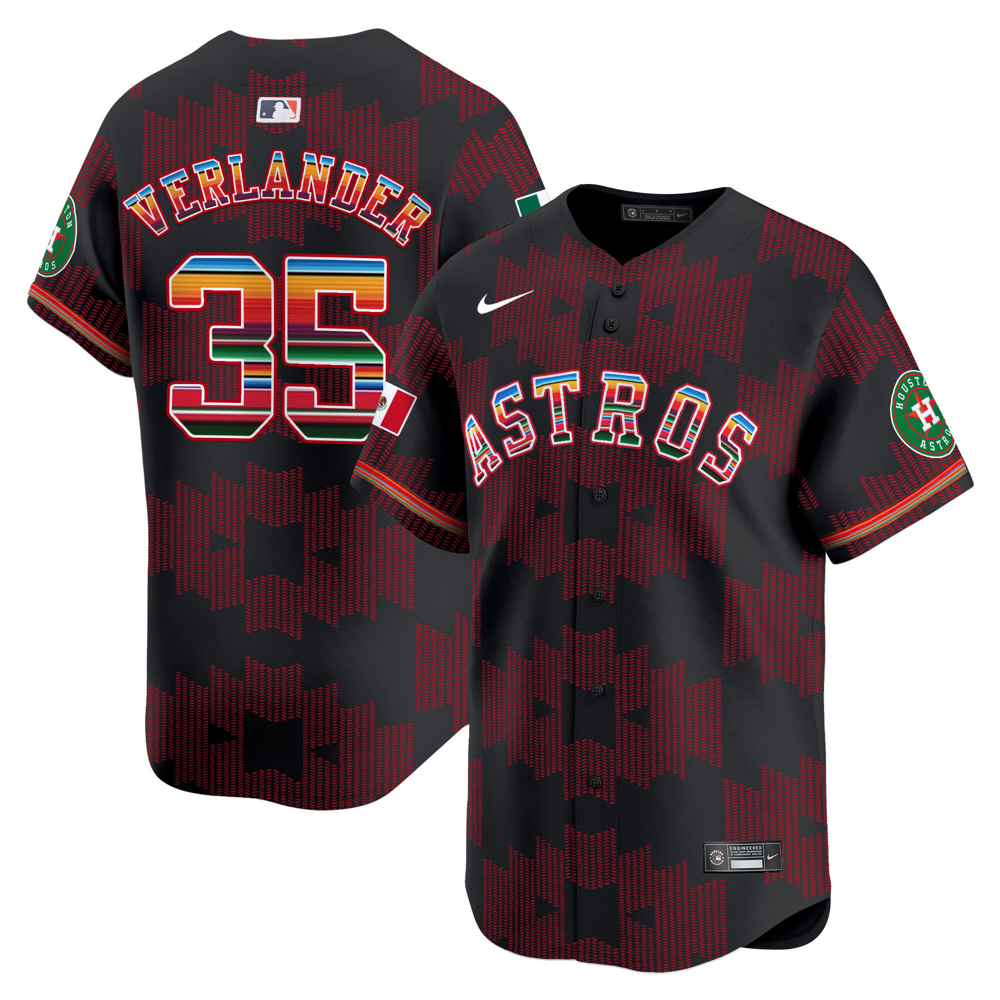 Men's Justin Verlander Houston Astros Mexico Serape Style Vapor Premier Limited Black Jersey V2- Printed