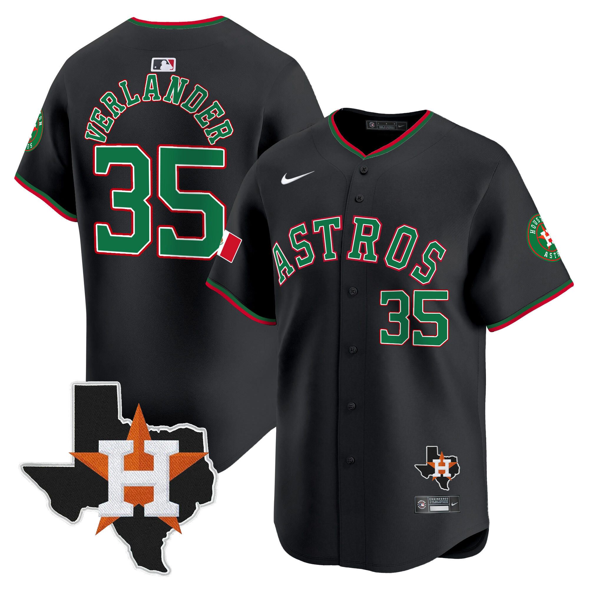 Men's Justin Verlander Houston Astros Mexico Texas Patch Vapor Premier Limited Black Jersey V4 - All Stitched