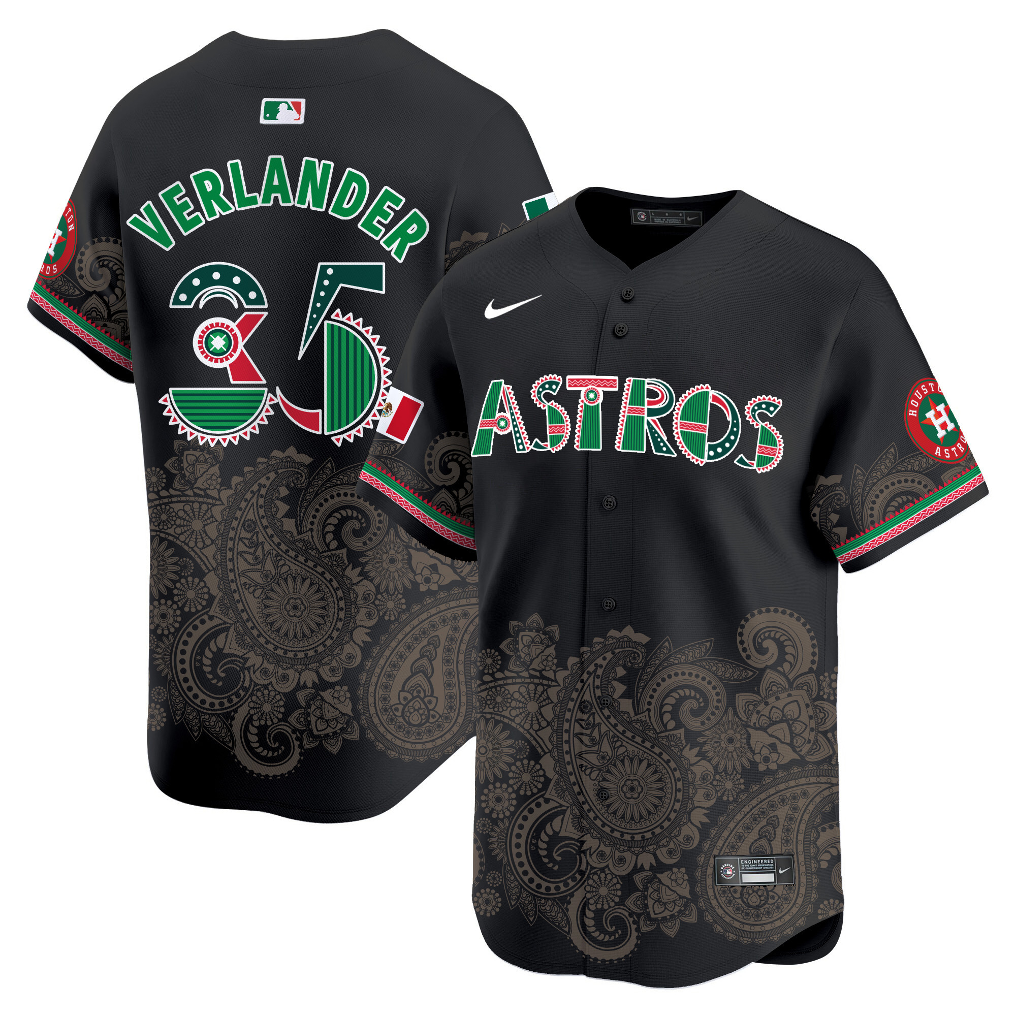 Men's Justin Verlander Houston Astros Paisley Mexico Vapor Premier Limited Black Jersey V2- Printed