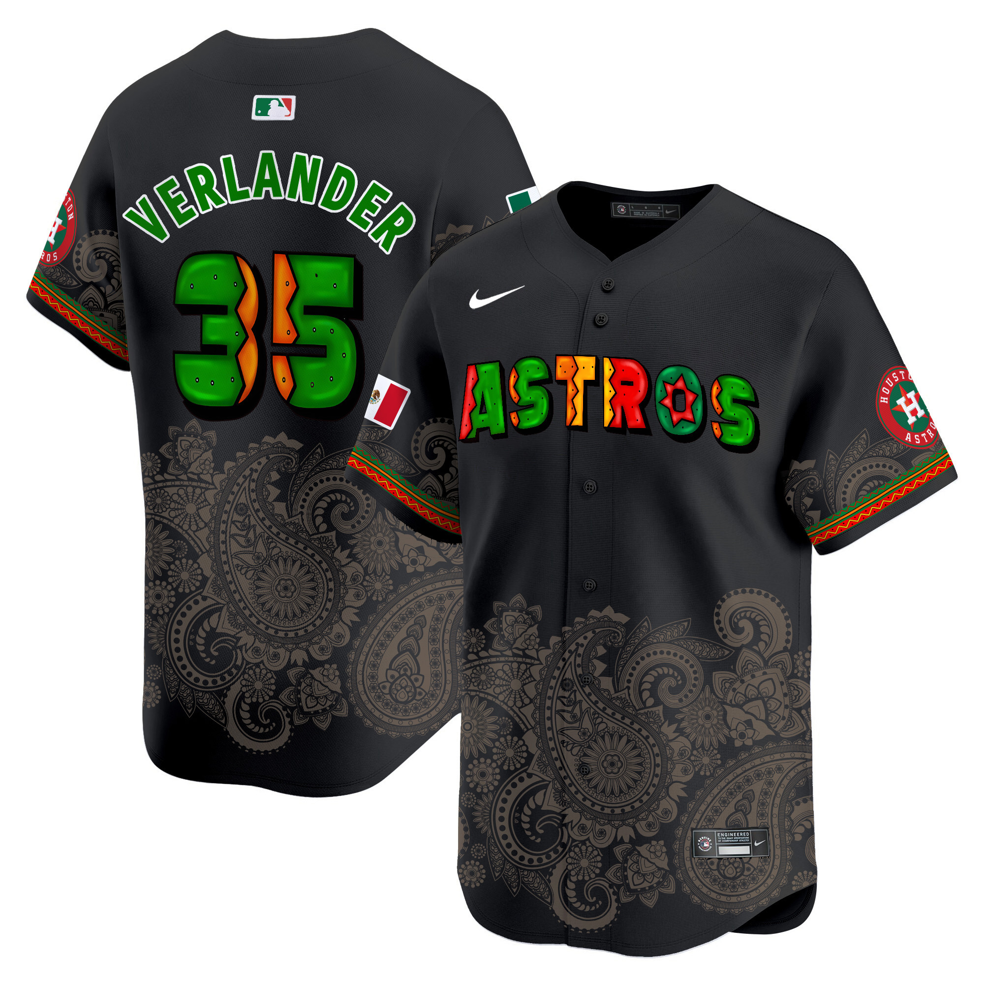 Men's Justin Verlander Houston Astros Paisley Mexico Vapor Premier Limited Black Jersey V3 - Printed