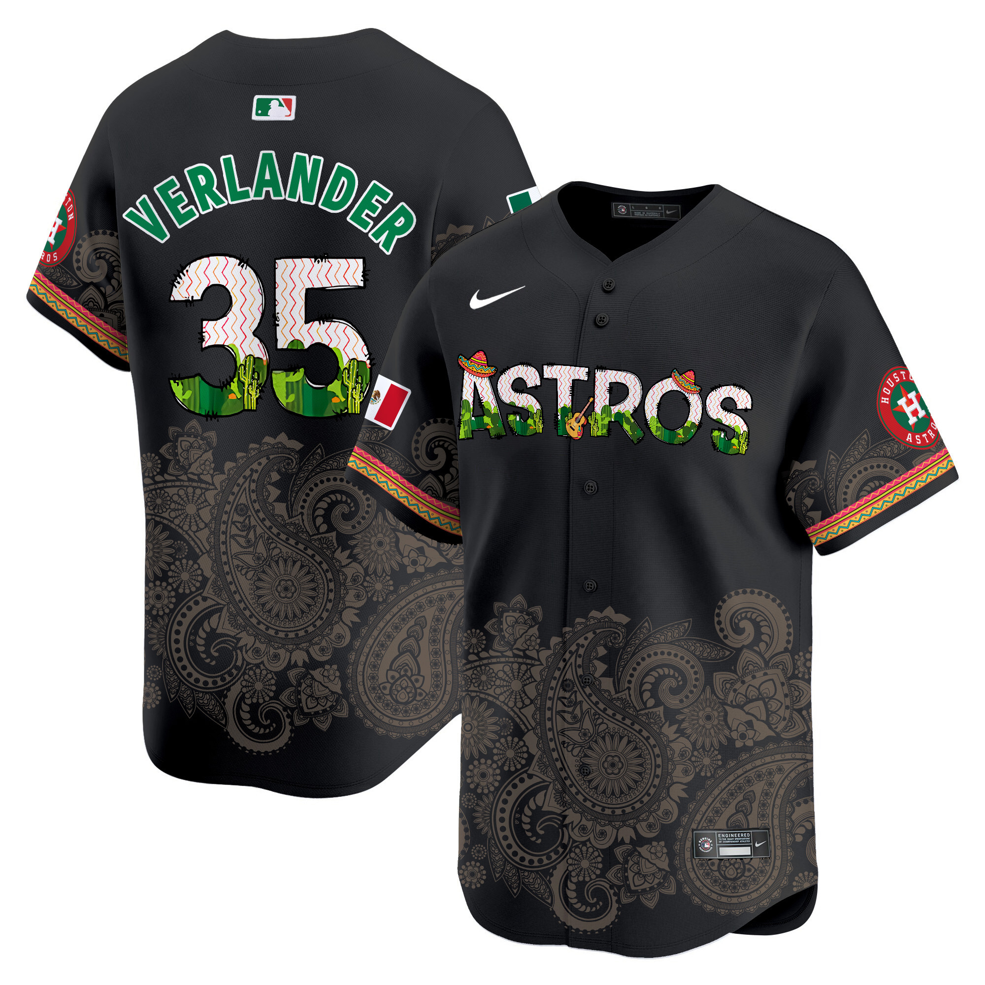 Men's Justin Verlander Houston Astros Paisley Mexico Vapor Premier Limited Black Jersey V4 - Printed