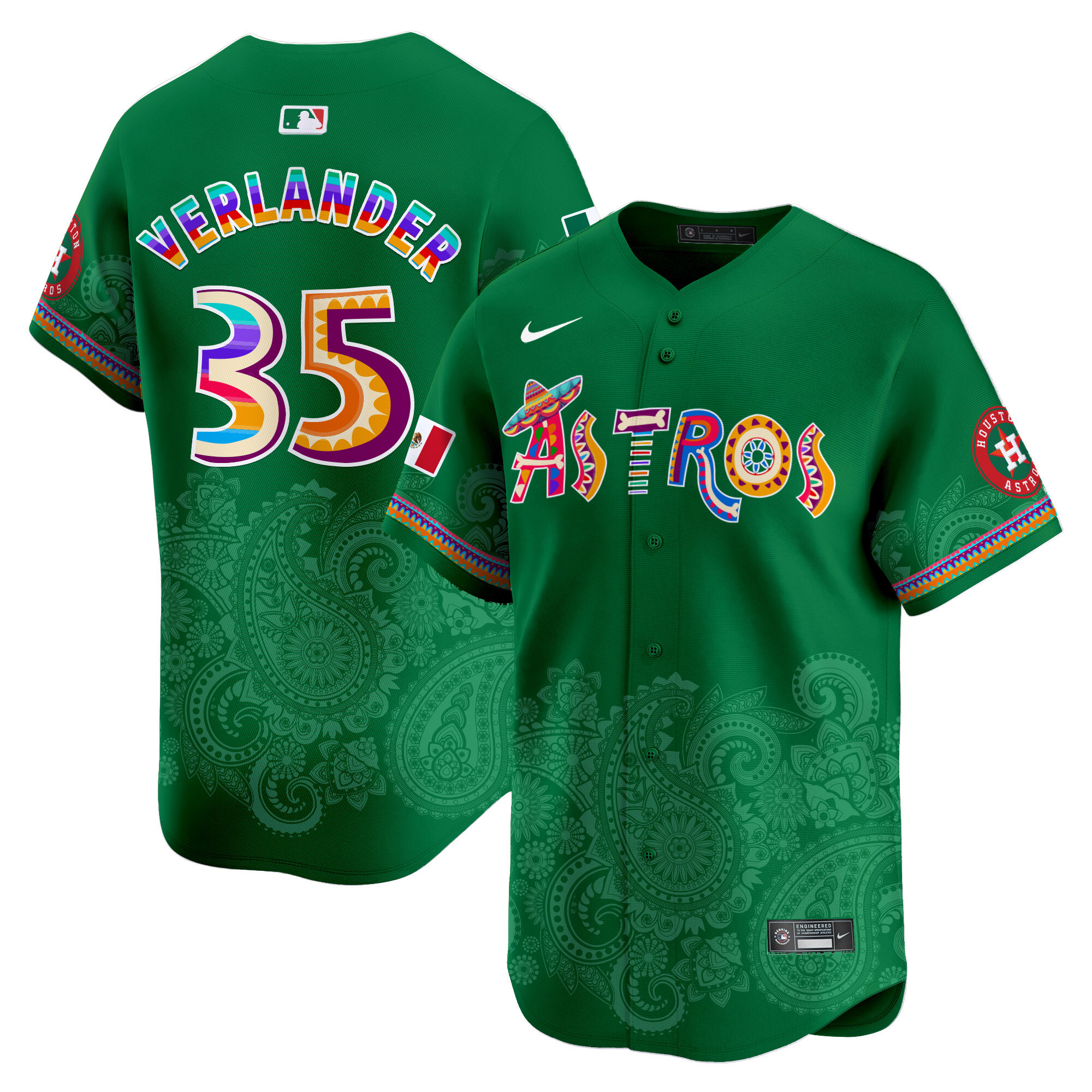 Men's Justin Verlander Houston Astros Paisley Mexico Vapor Premier Limited Green Jersey - Printed