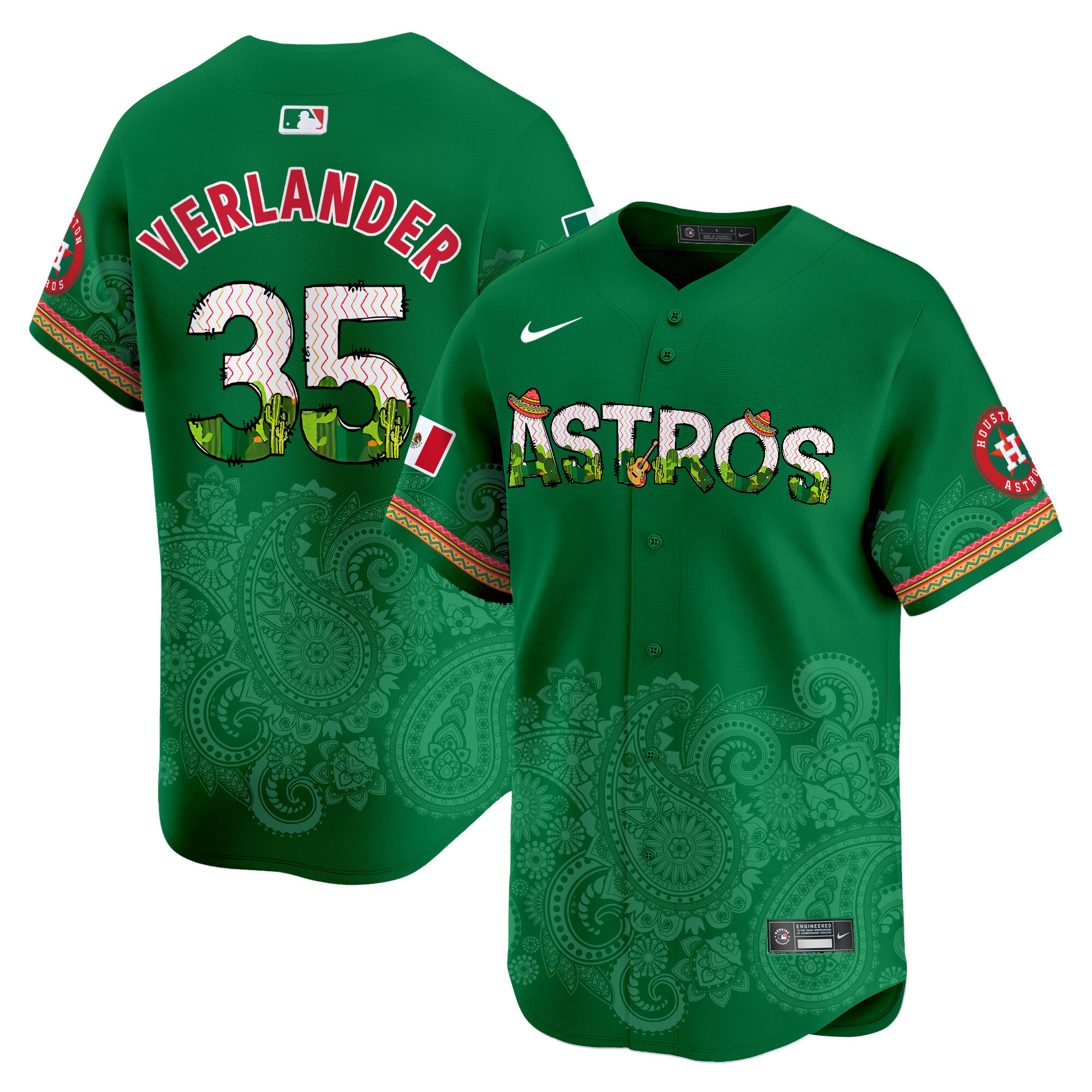 Men's Justin Verlander Houston Astros Paisley Mexico Vapor Premier Limited Green Jersey V4 - Printed