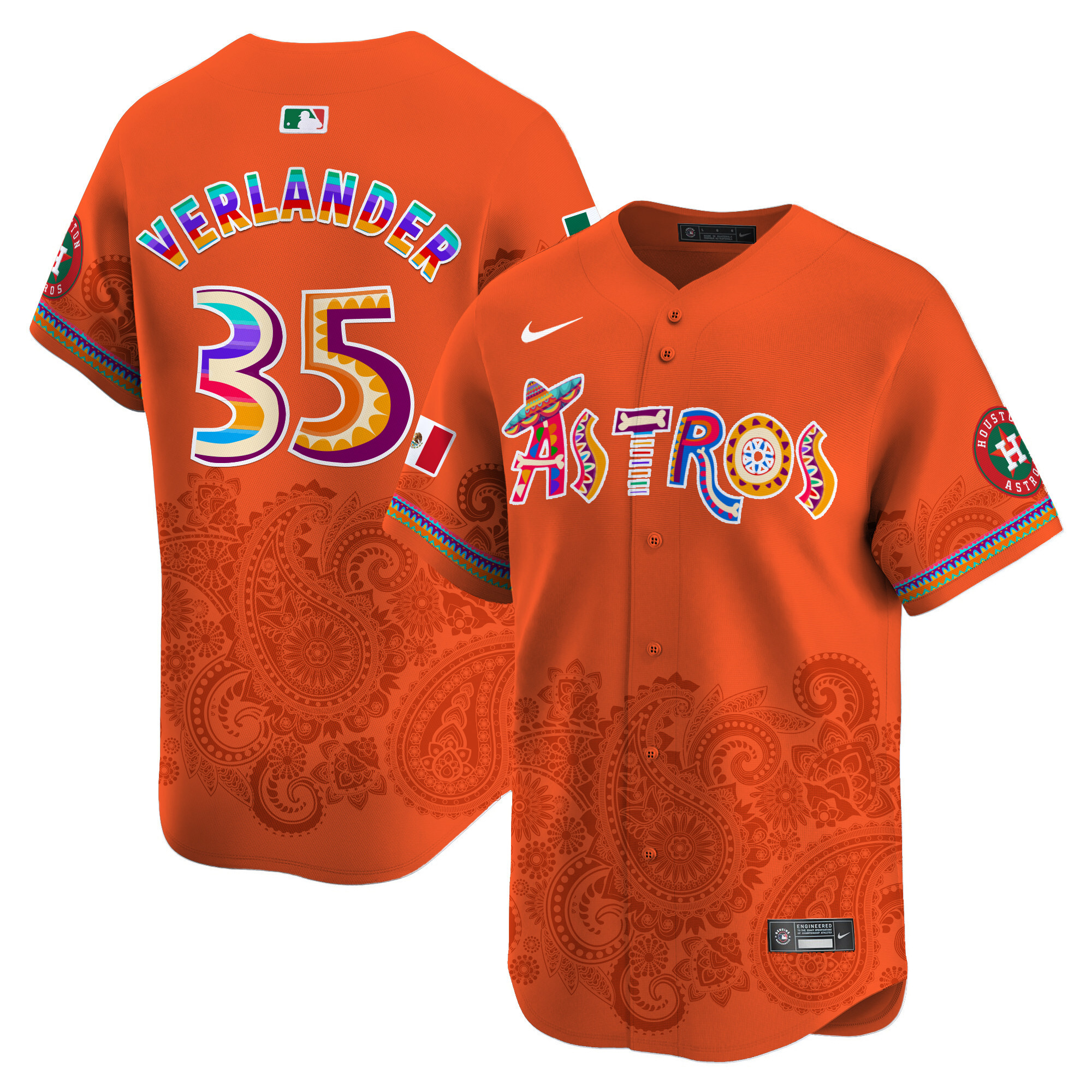 Men's Justin Verlander Houston Astros Paisley Mexico Vapor Premier Limited Orange Jersey - Printed