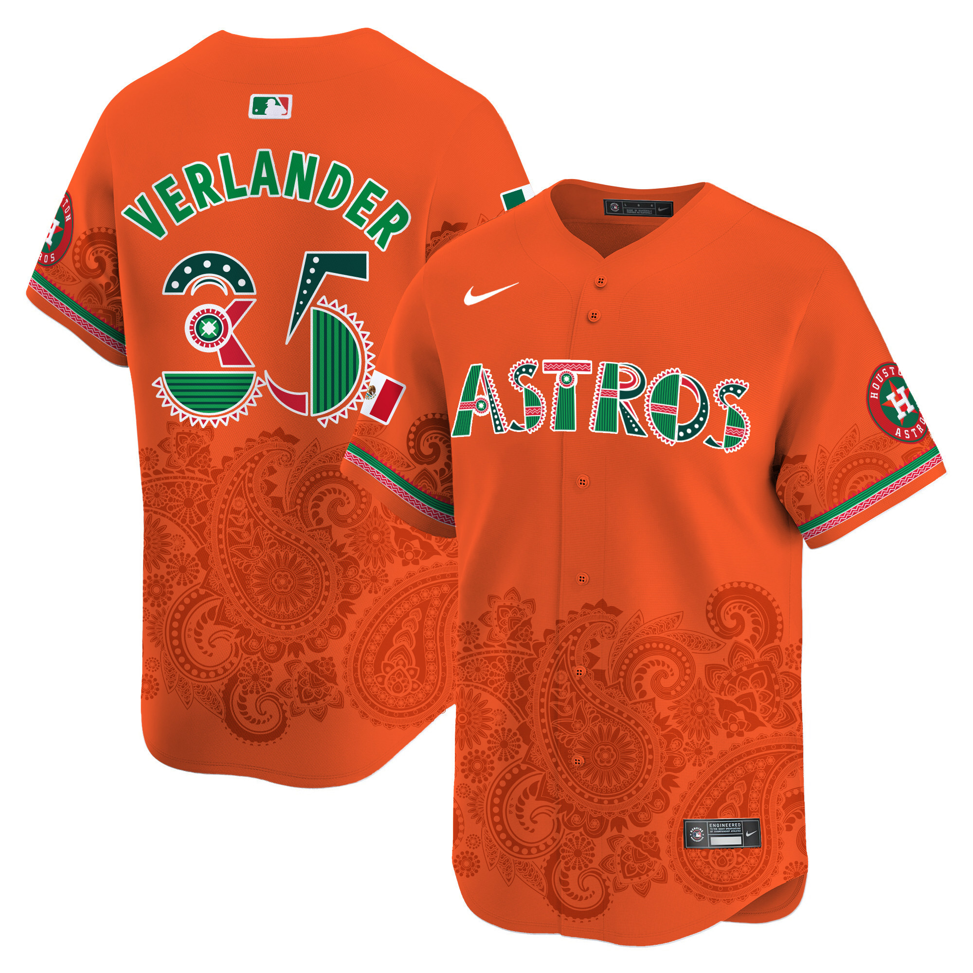 Men's Justin Verlander Houston Astros Paisley Mexico Vapor Premier Limited Orange Jersey V2- Printed