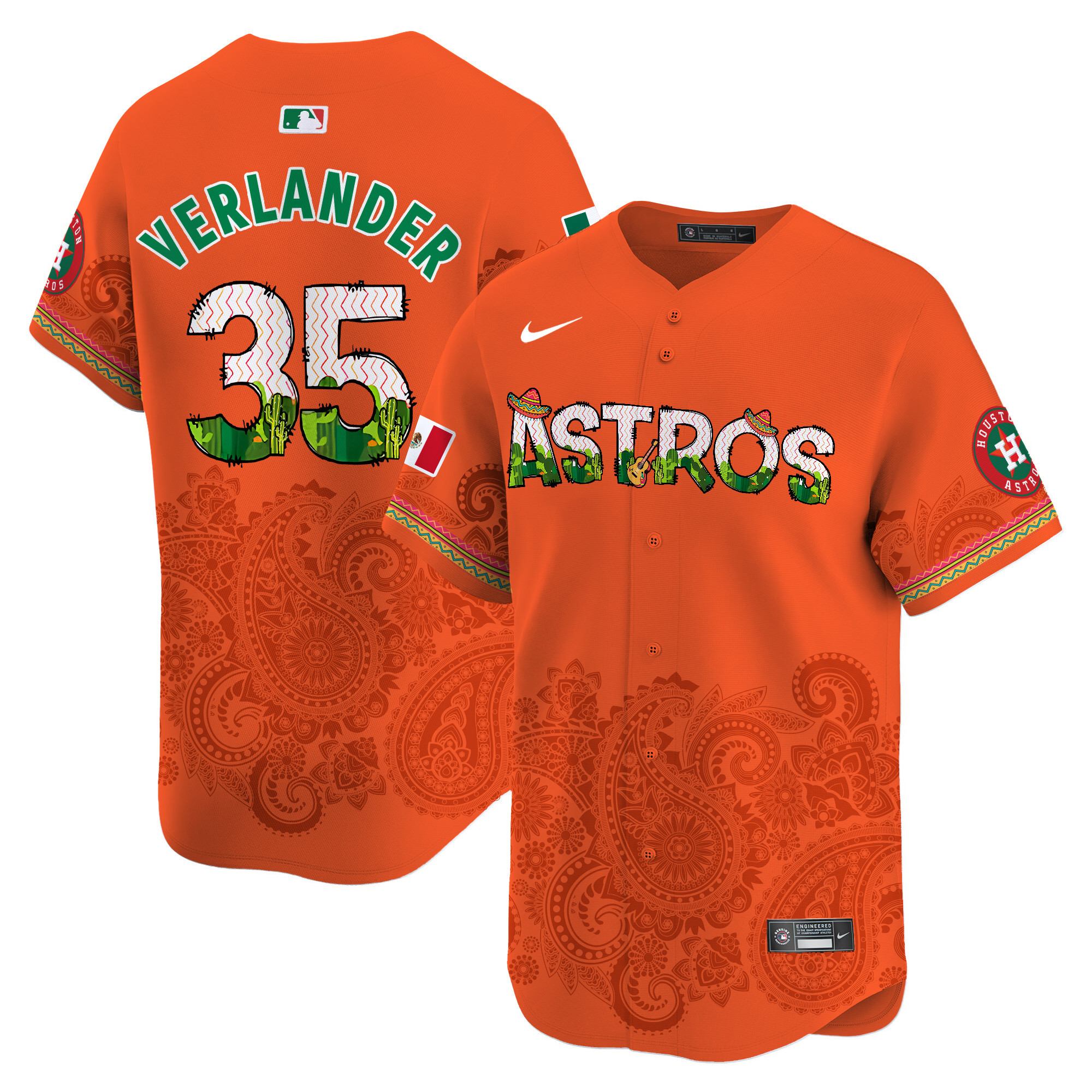 Men's Justin Verlander Houston Astros Paisley Mexico Vapor Premier Limited Orange Jersey V4 - Printed