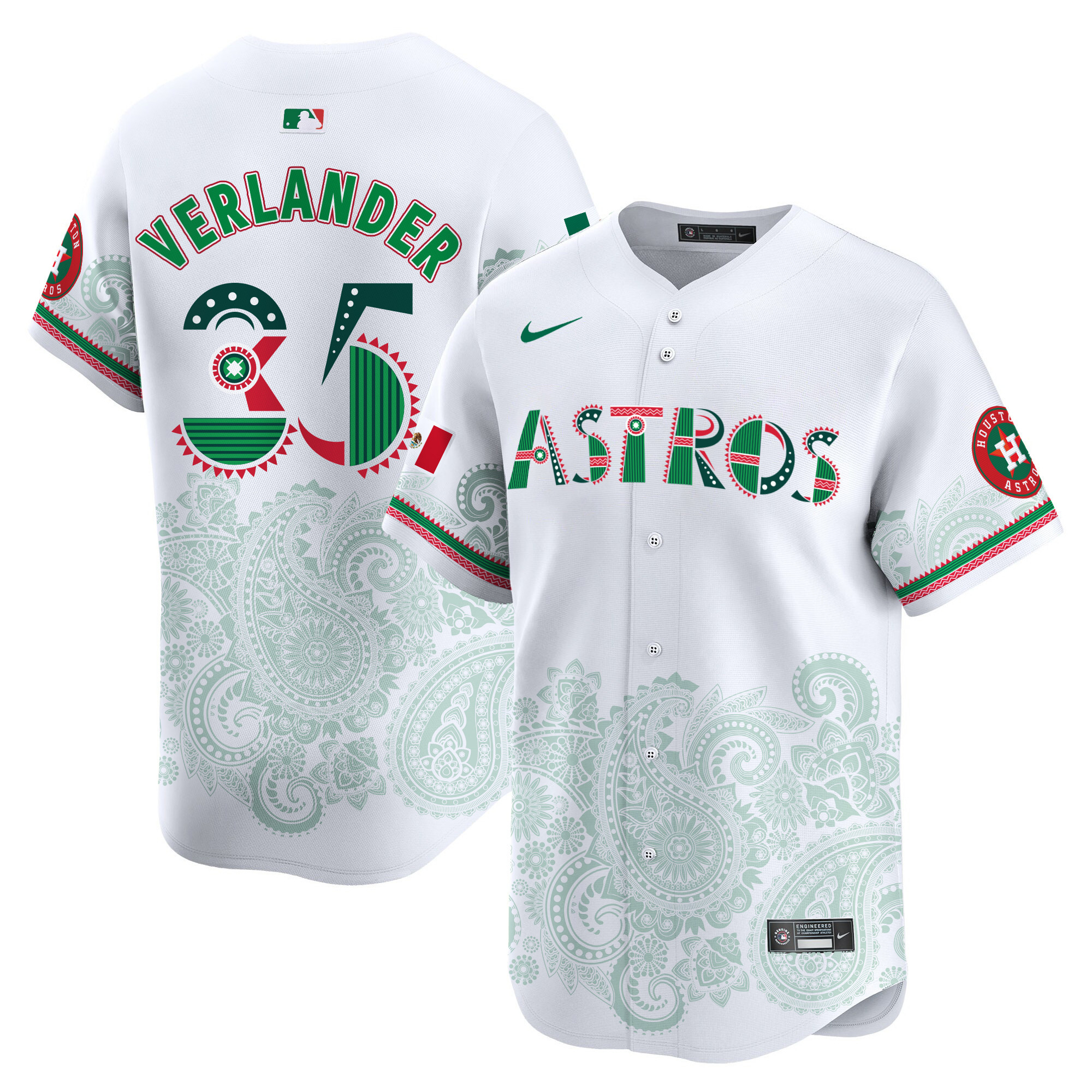 Men's Justin Verlander Houston Astros Paisley Mexico Vapor Premier Limited White Jersey V2- Printed