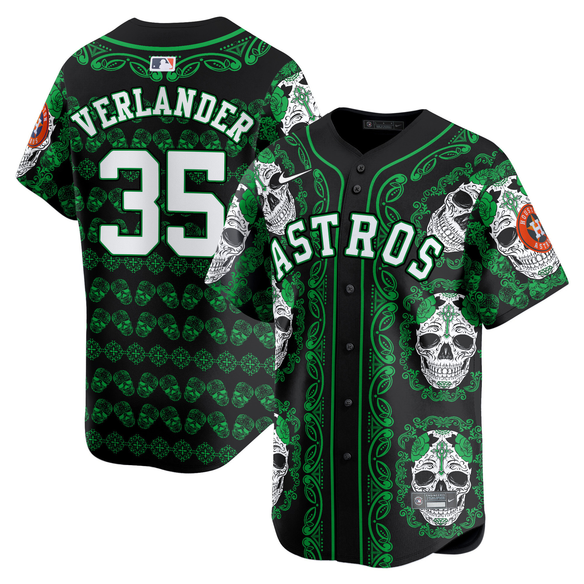 Men's Justin Verlander Houston Astros Paisley Sugar Skull Vapor Premier Limited Green Jersey - Printed