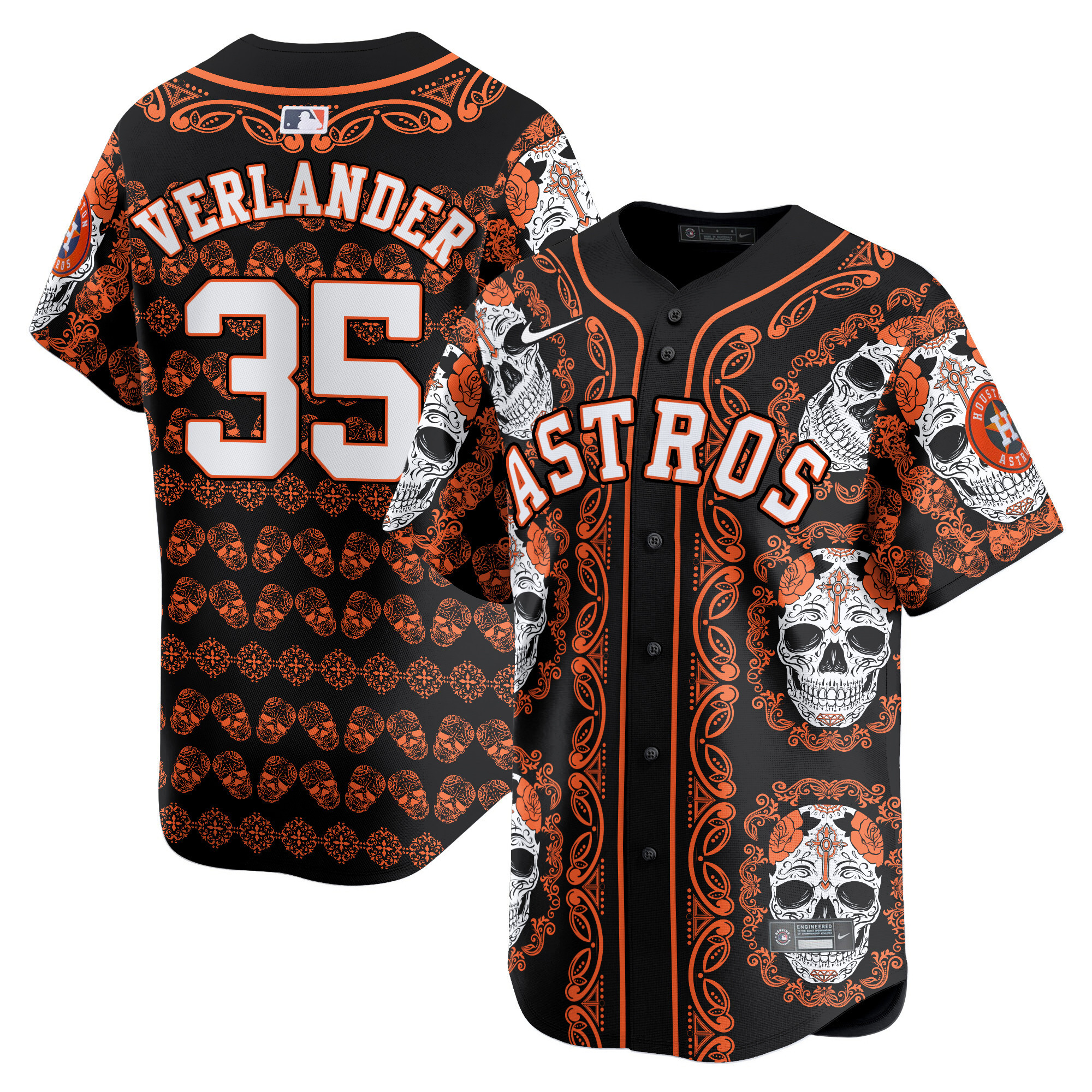 Men's Justin Verlander Houston Astros Paisley Sugar Skull Vapor Premier Limited Orange Jersey - Printed