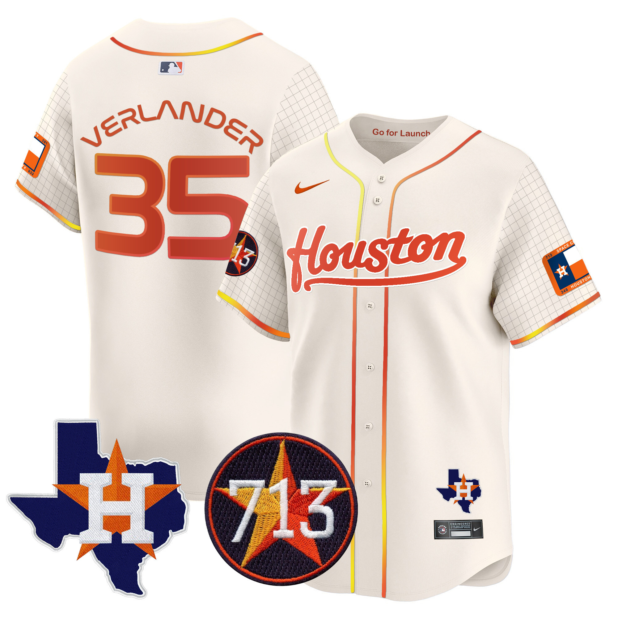 Men's Justin Verlander Houston Astros Space City 713 Patch Vapor Premier Limited Cream Jersey - All Stitched