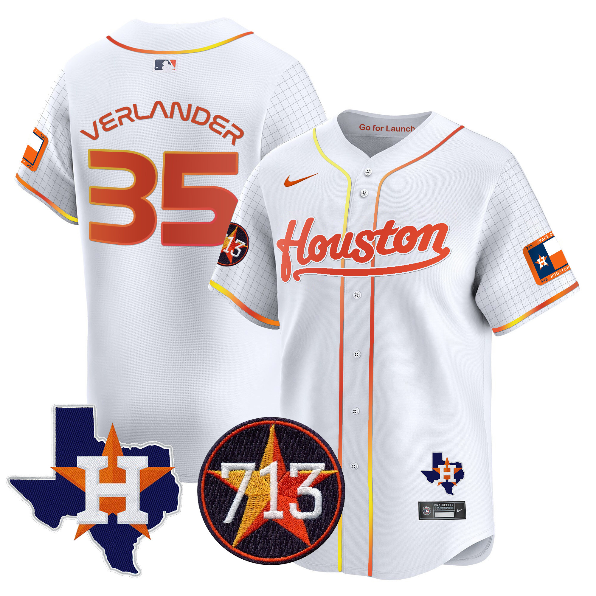 Men's Justin Verlander Houston Astros Space City 713 Patch Vapor Premier Limited White Jersey - All Stitched