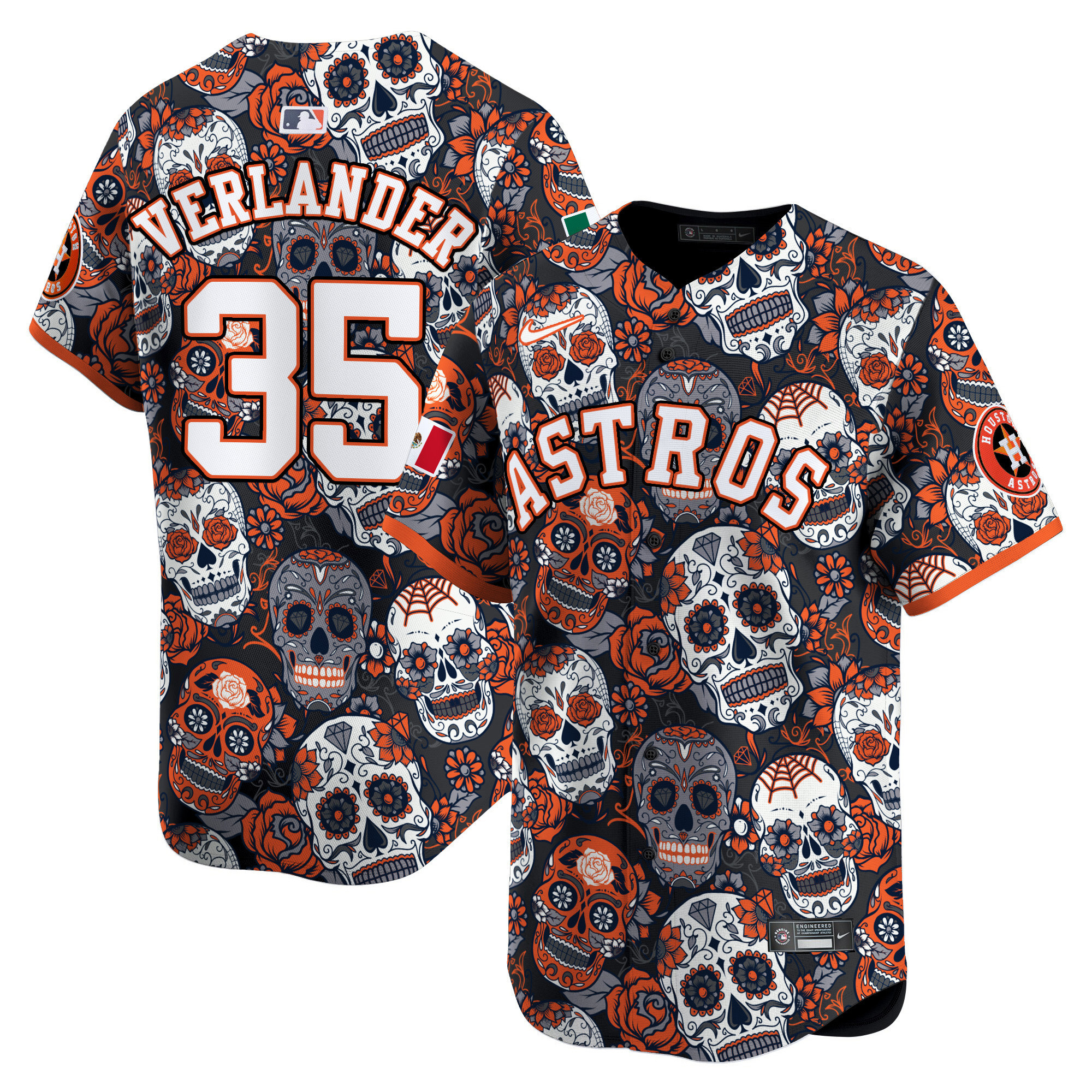 Men's Justin Verlander Houston Astros Sugar Skull Mexico Vapor Premier Limited Orange Jersey - Printed