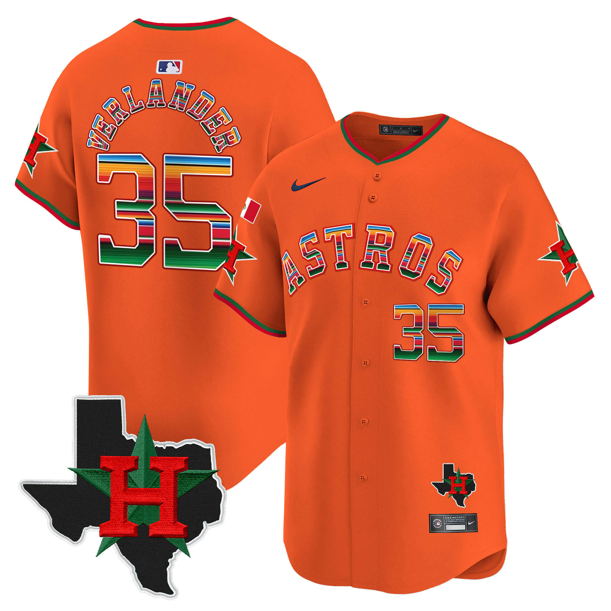 Men's Justin Verlander Mexico Texas Patch Vapor Premier Limited Orange Houston Astros Jersey V2 - All Stitched