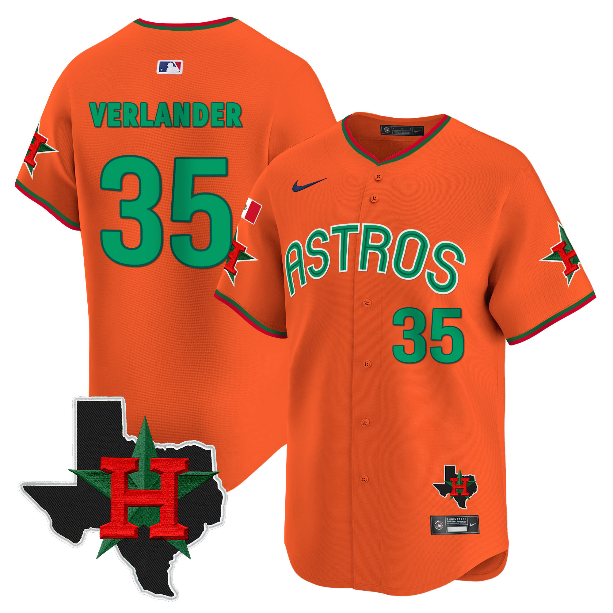 Men's Justin Verlander Mexico Texas Patch Vapor Premier Limited Orange Houston Astros Jersey V3 - All Stitched