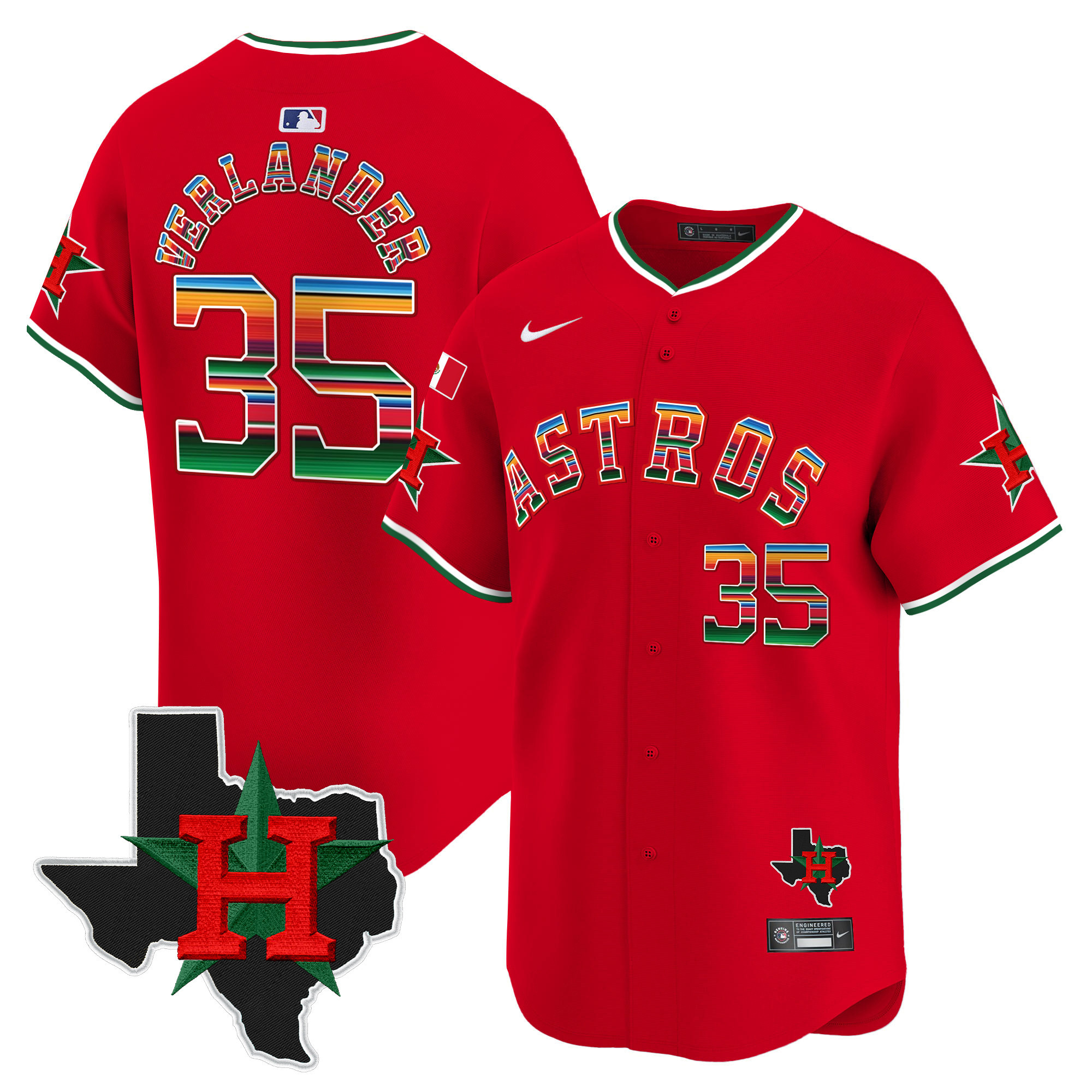 Men's Justin Verlander Mexico Texas Patch Vapor Premier Limited Red Houston Astros Jersey V2 - All Stitched