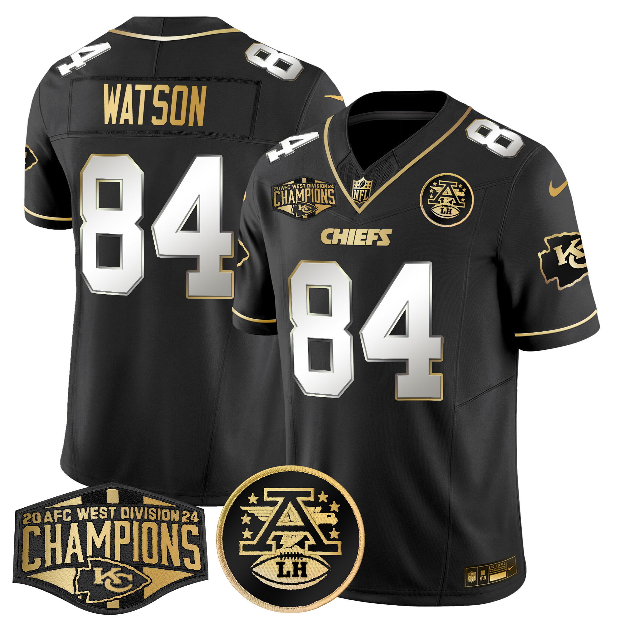 Men's Justin Watson Kansas City Chiefs 2024 AFC West Division Champions Patch Gold Vapor Limited Black Limited Jersey - All Stitched