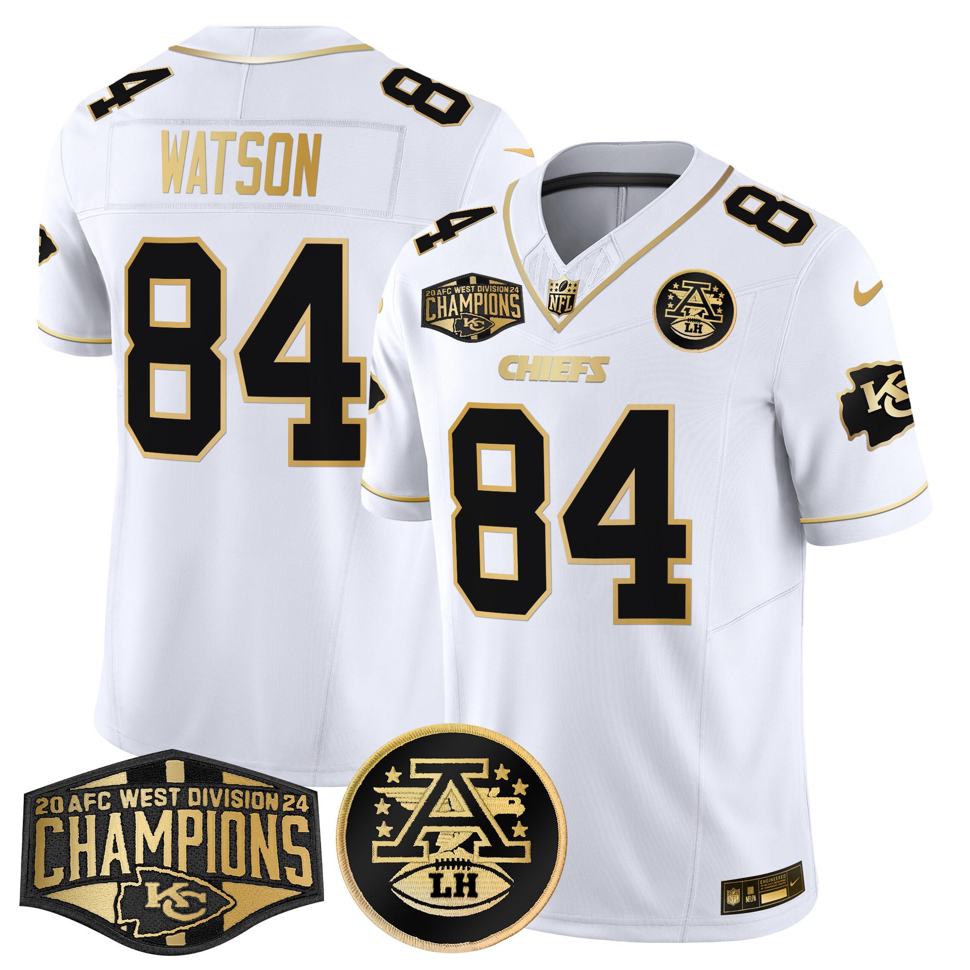 Men's Justin Watson Kansas City Chiefs 2024 AFC West Division Champions Patch Gold Vapor Limited White Gold Jersey - All Stitched