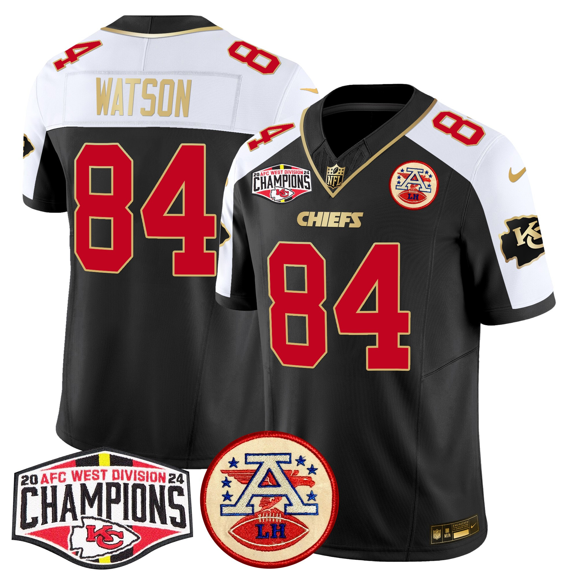 Men's Justin Watson Kansas City Chiefs 2024 AFC West Division Champions Patch Vapor Limited Black Alternate Jersey - All Stitched