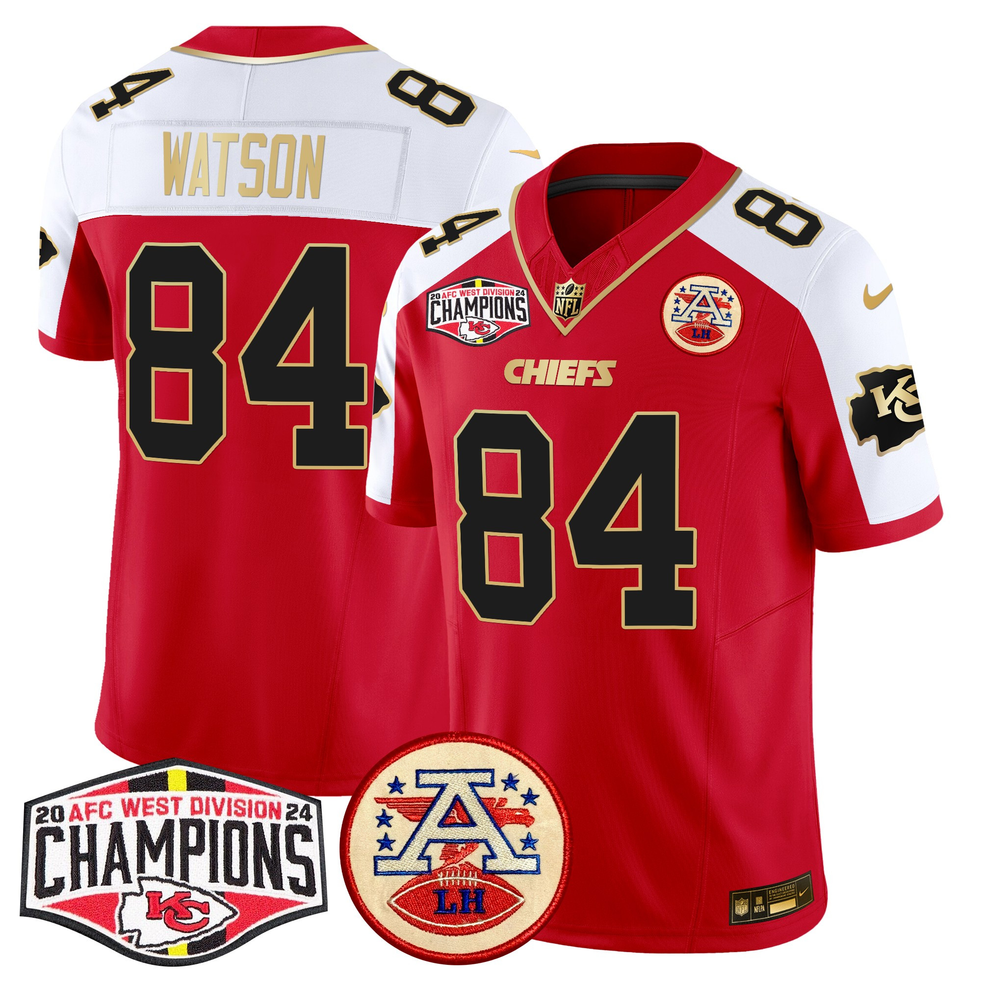 Men's Justin Watson Kansas City Chiefs 2024 AFC West Division Champions Patch Vapor Limited Red Alternate Jersey - All Stitched