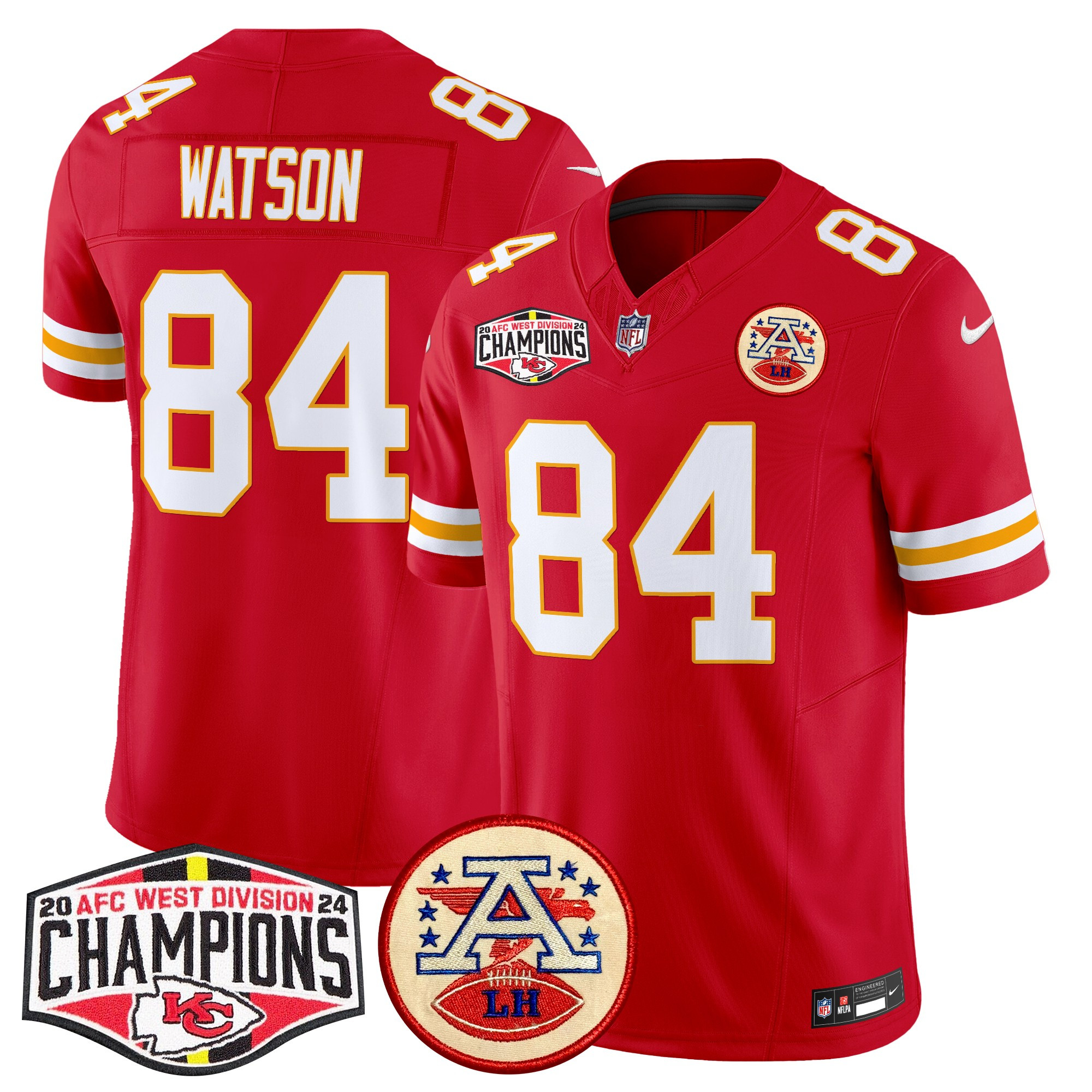 Men's Justin Watson Kansas City Chiefs 2024 AFC West Division Champions Patch Vapor Limited Red Jersey - All Stitched