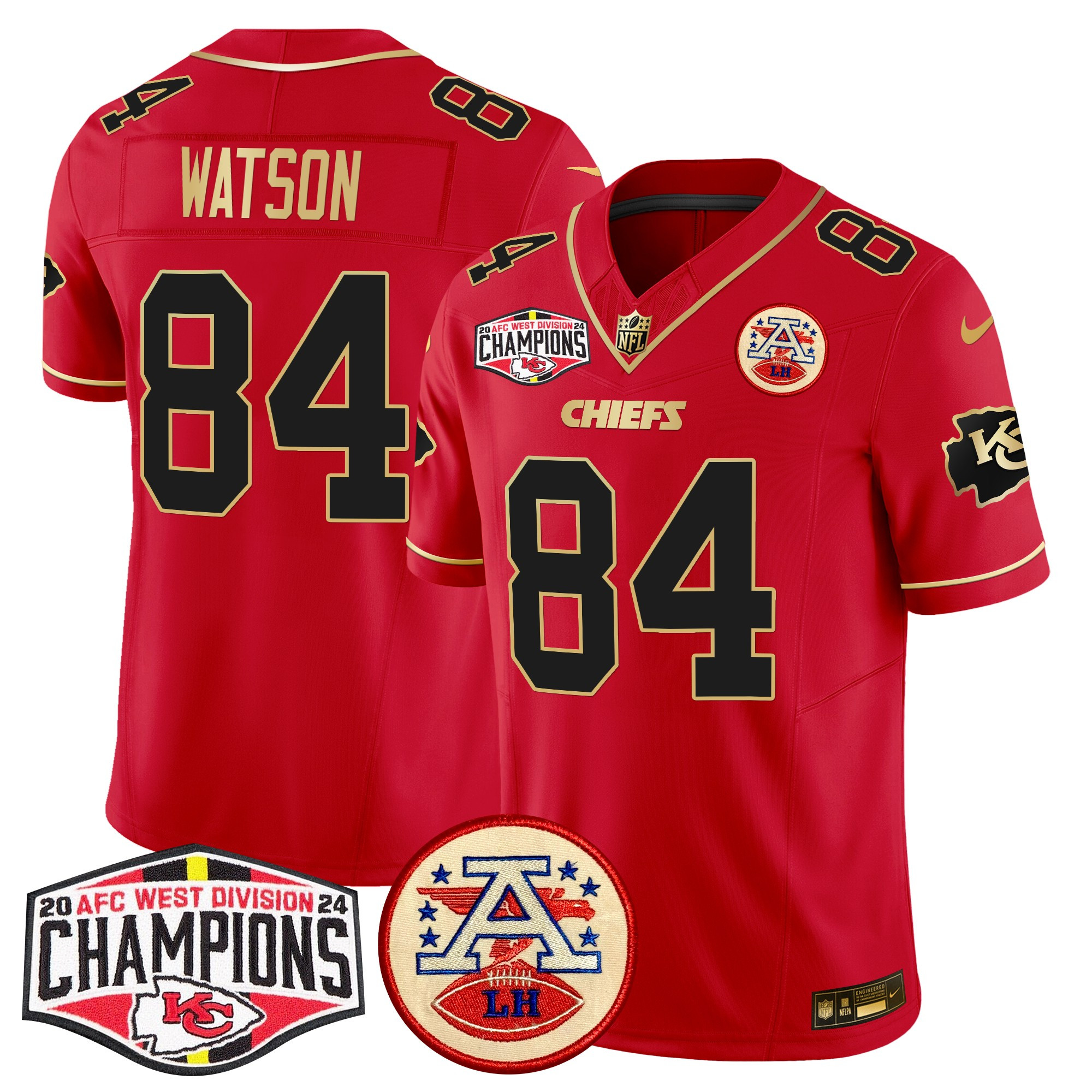 Men's Justin Watson Kansas City Chiefs 2024 AFC West Division Champions Patch Vapor Limited Red Special Jersey - All Stitched