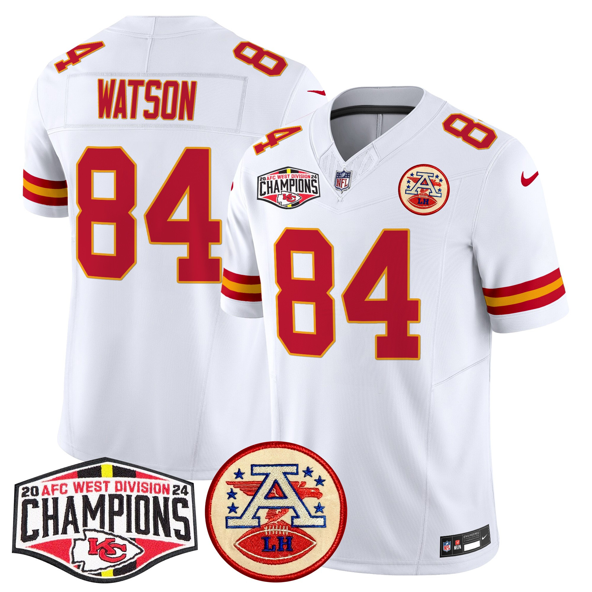 Men's Justin Watson Kansas City Chiefs 2024 AFC West Division Champions Patch Vapor Limited White Jersey - All Stitched