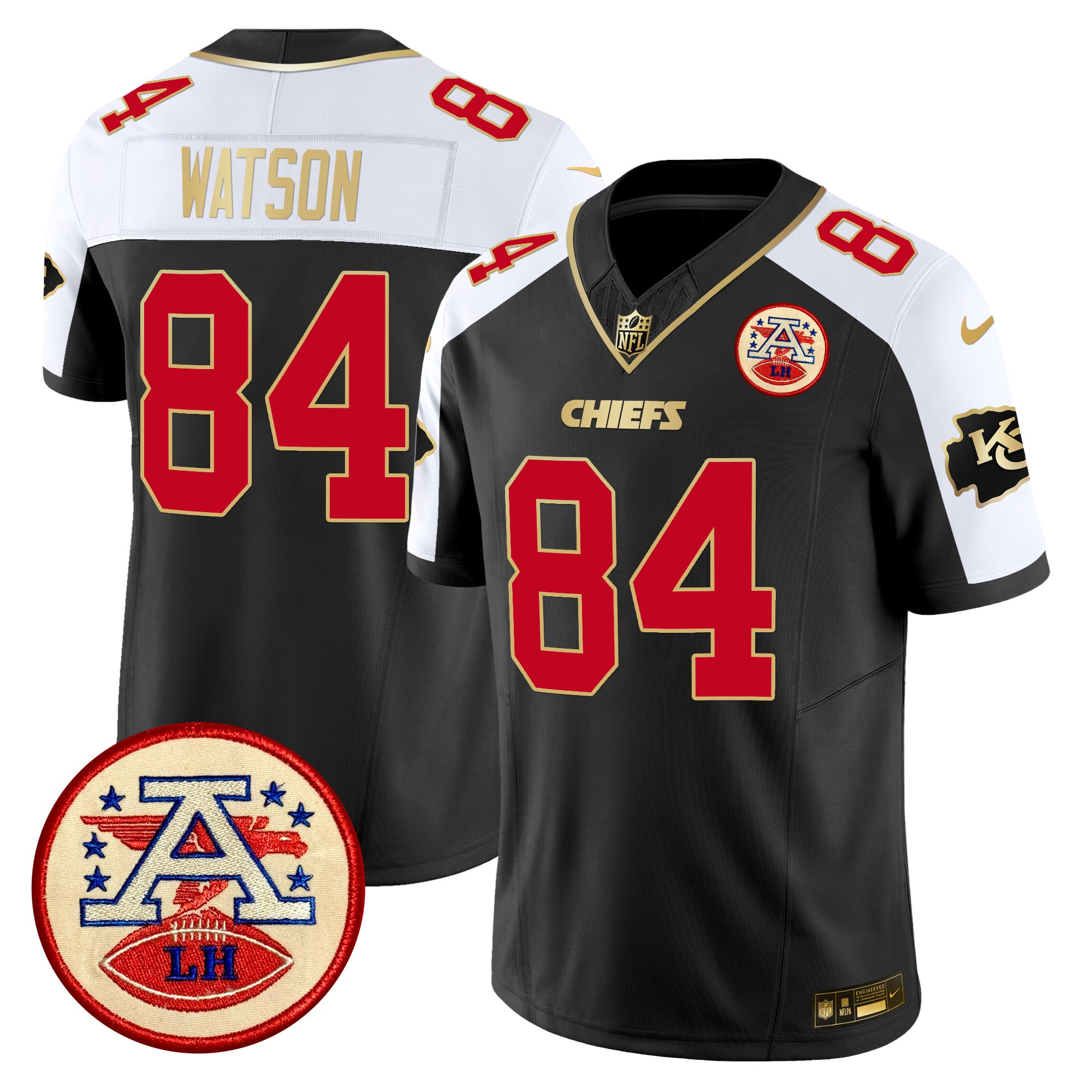 Men's Justin Watson Kansas City Chiefs 2024 Lamar Hunt Patch Vapor Limited Black Alternate Jersey - All Stitched