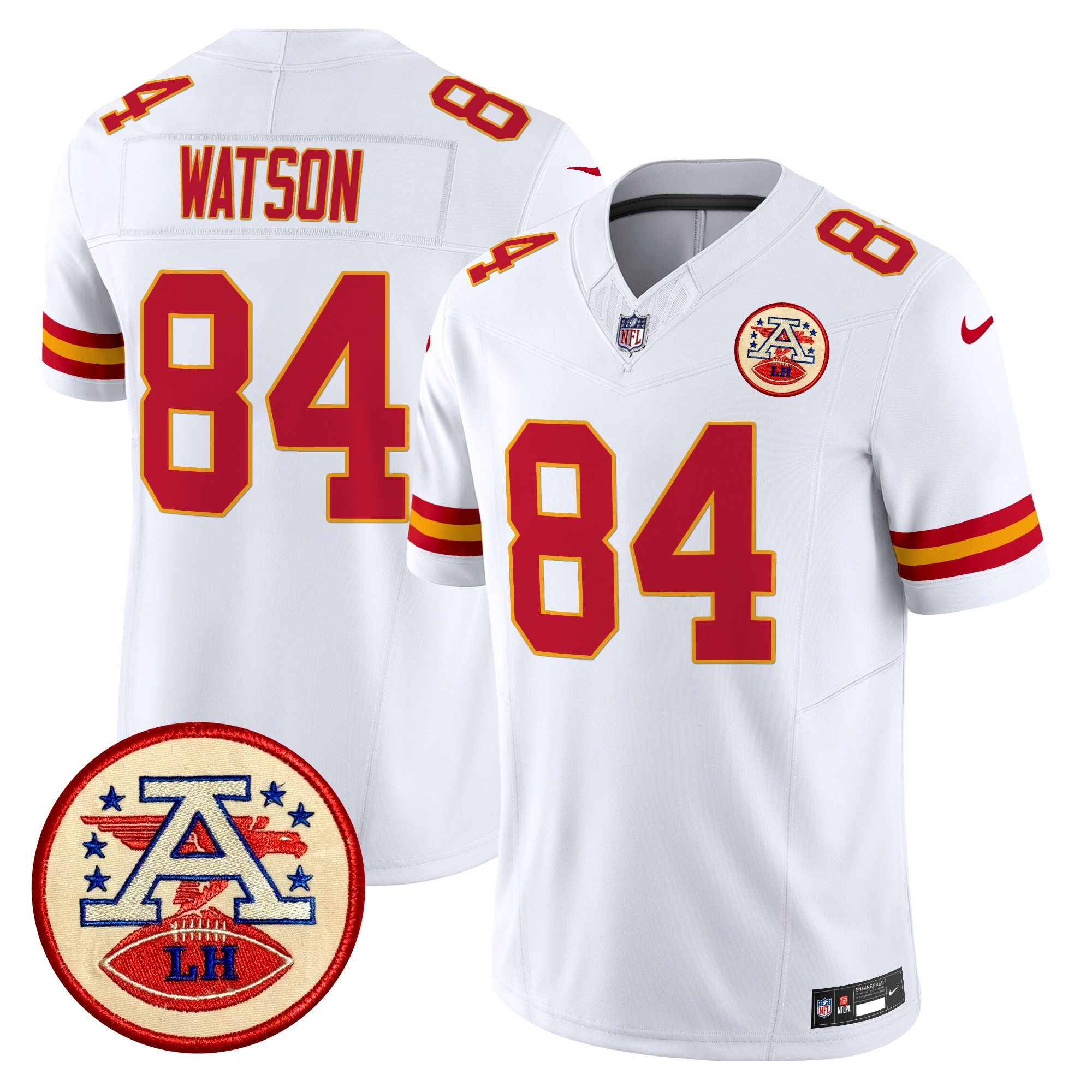 Men's Justin Watson Kansas City Chiefs 2024 Lamar Hunt Patch Vapor Limited White Jersey - All Stitched