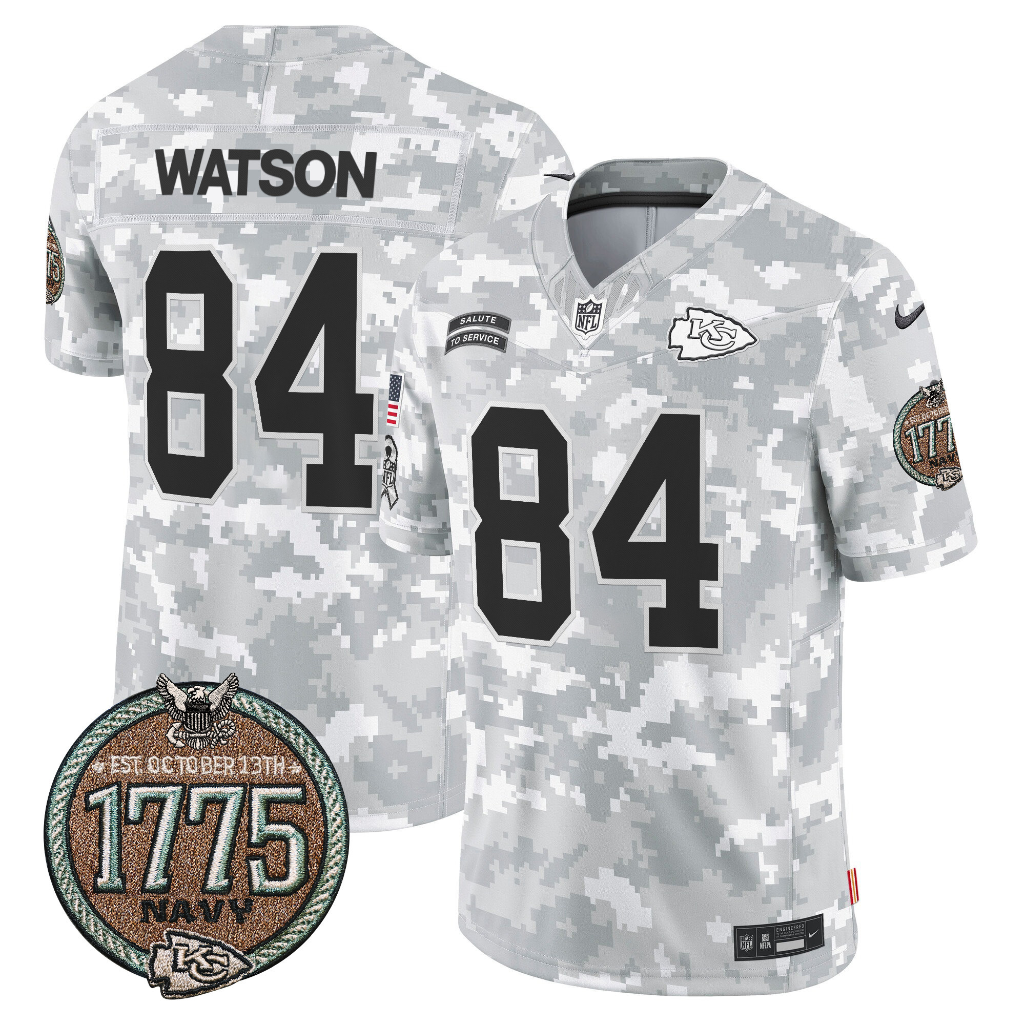 Men's Justin Watson Kansas City Chiefs 2024 Salute to Service Establishment Year Patch Vapor Limited Navy Jersey - All Stitched