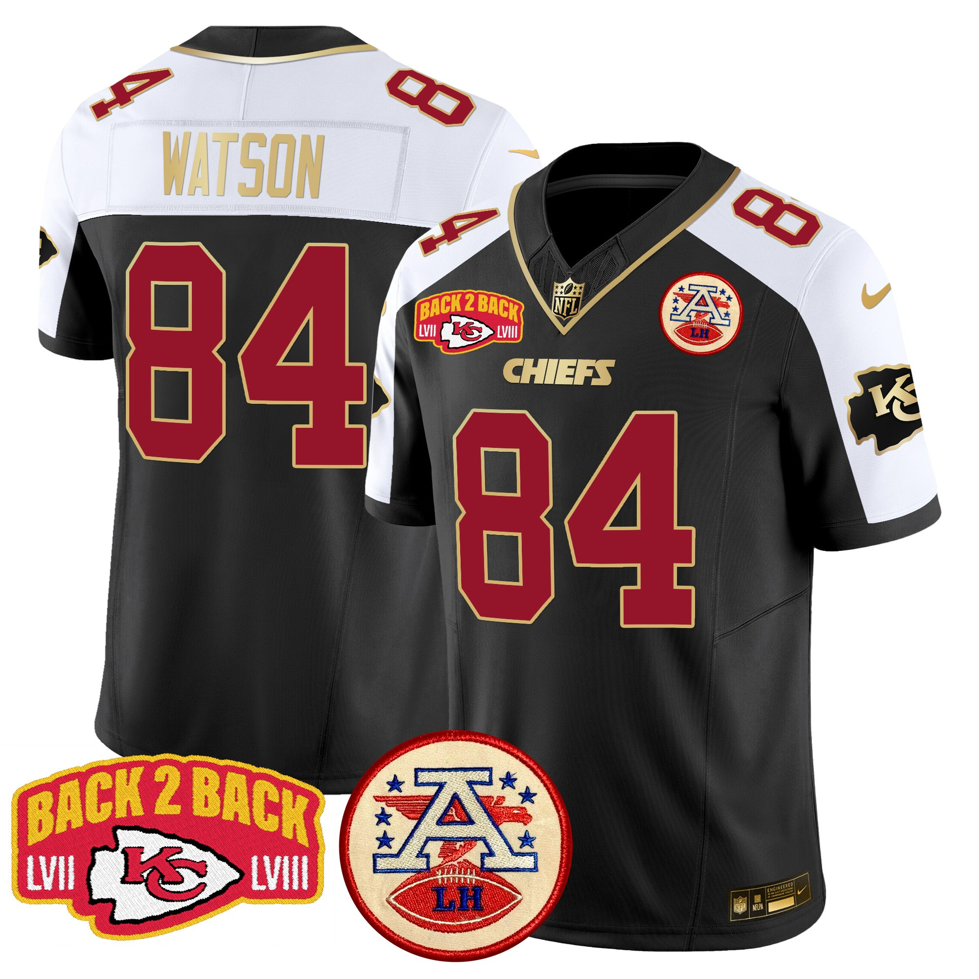 Men's Justin Watson Kansas City Chiefs Super Back 2 Back Patch Vapor Limited Black Alternate Jersey - All Stitched