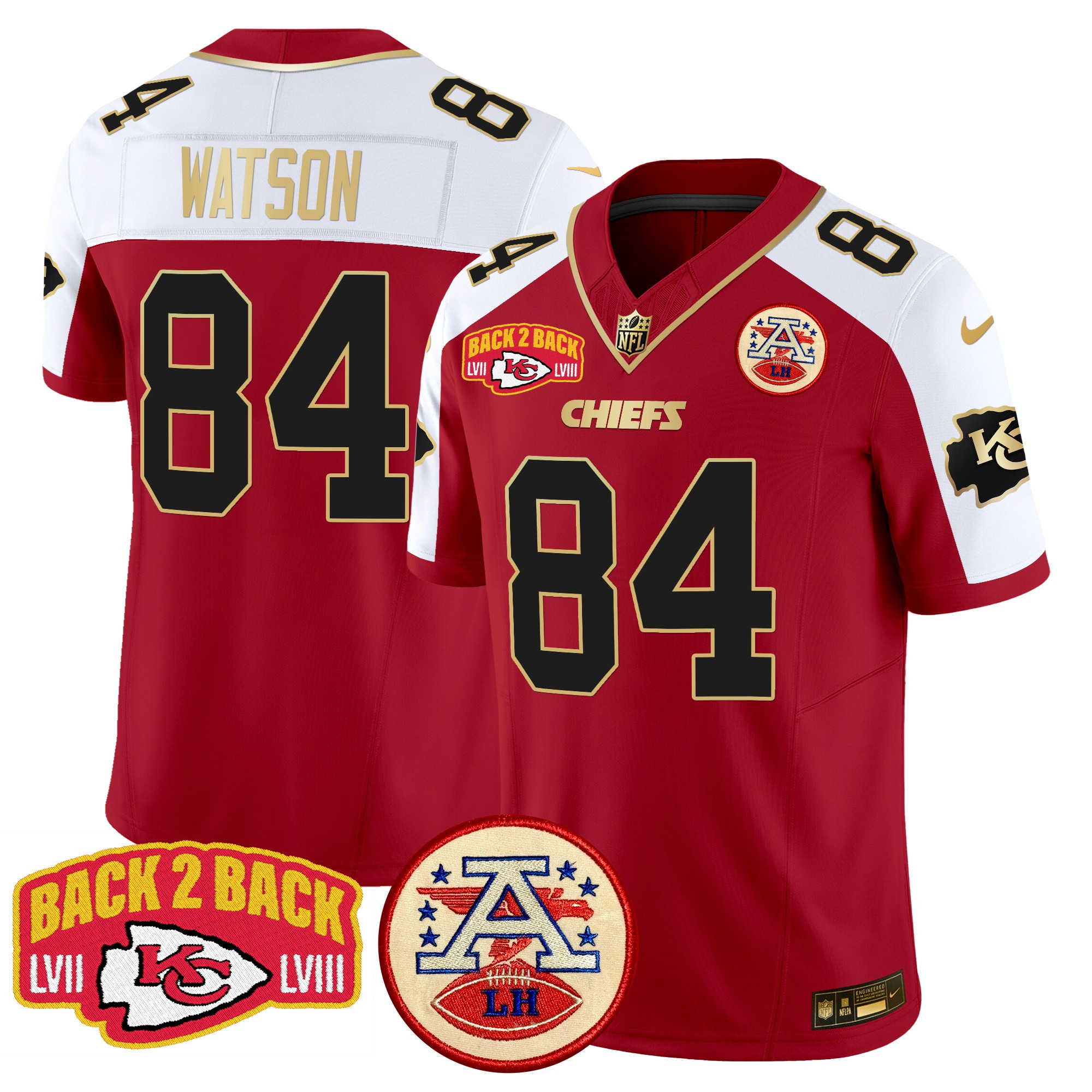 Men's Justin Watson Kansas City Chiefs Super Back 2 Back Patch Vapor Limited Red Alternate Jersey - All Stitched