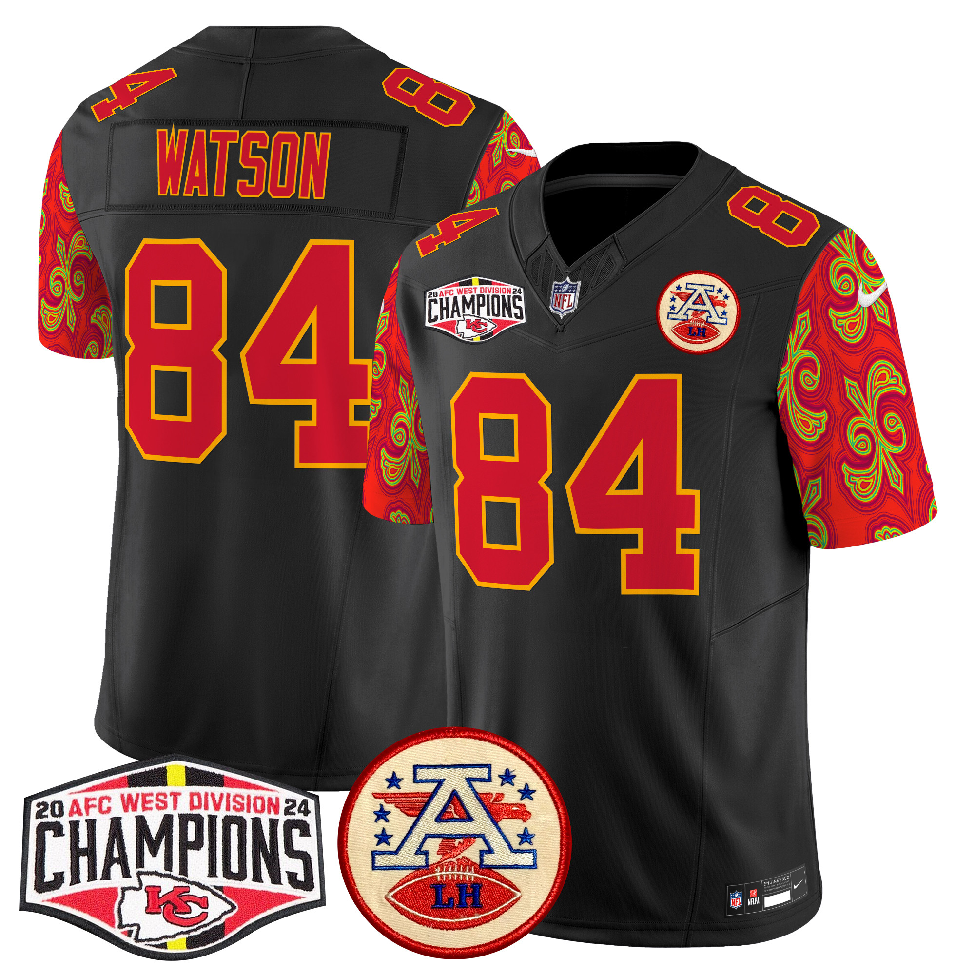 Men's Justin Watson Kansas City Chiefs Super Bowl LIX Style 2024 AFC West Division Champions Patch Vapor Limited Black Jersey - All Stitched