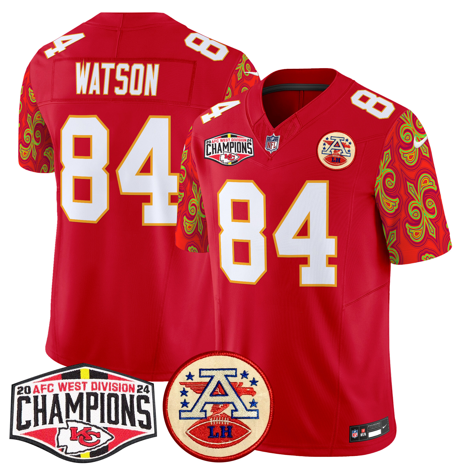 Men's Justin Watson Kansas City Chiefs Super Bowl LIX Style 2024 AFC West Division Champions Patch Vapor Limited Red Jersey - All Stitched