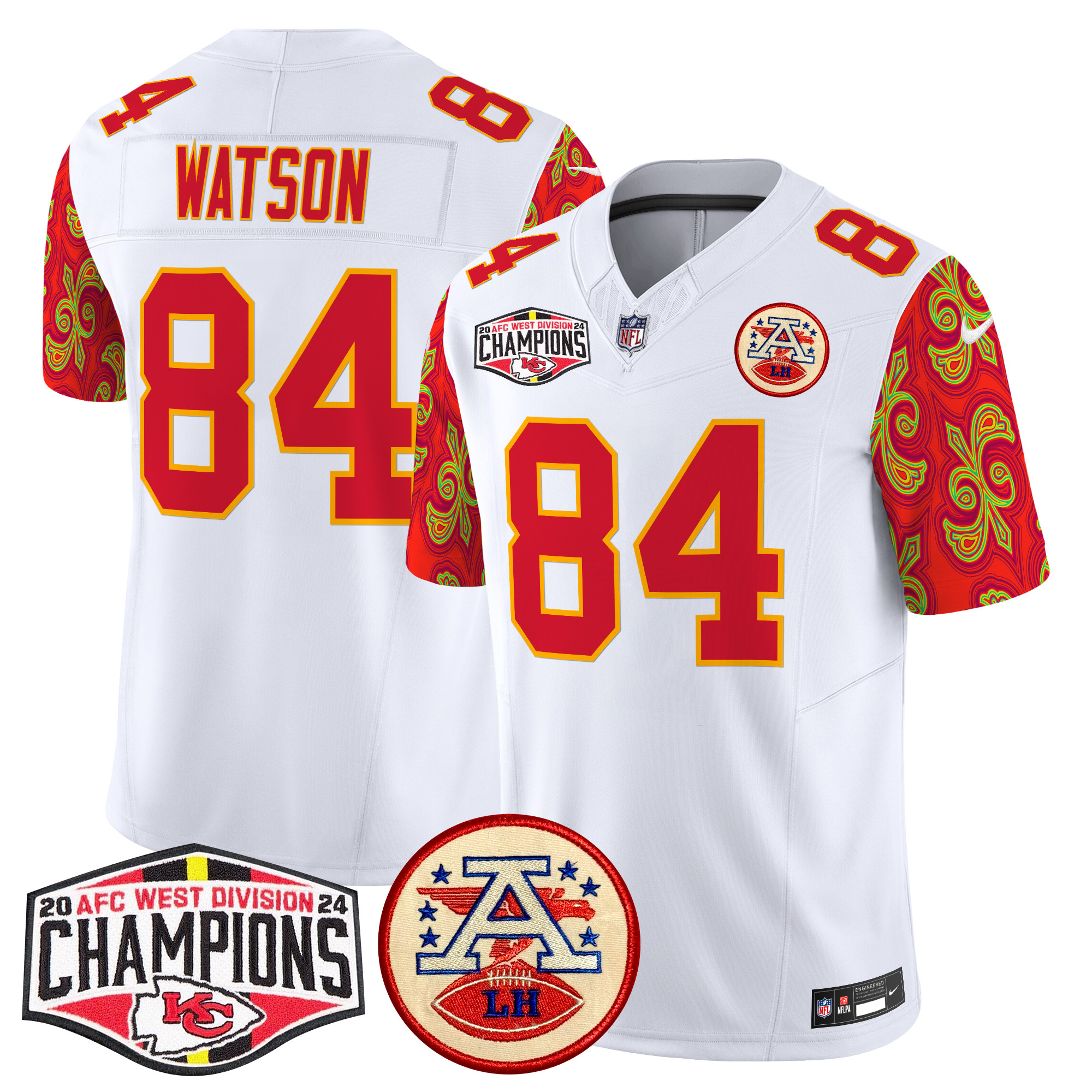 Men's Justin Watson Kansas City Chiefs Super Bowl LIX Style 2024 AFC West Division Champions Patch Vapor Limited White Jersey - All Stitched
