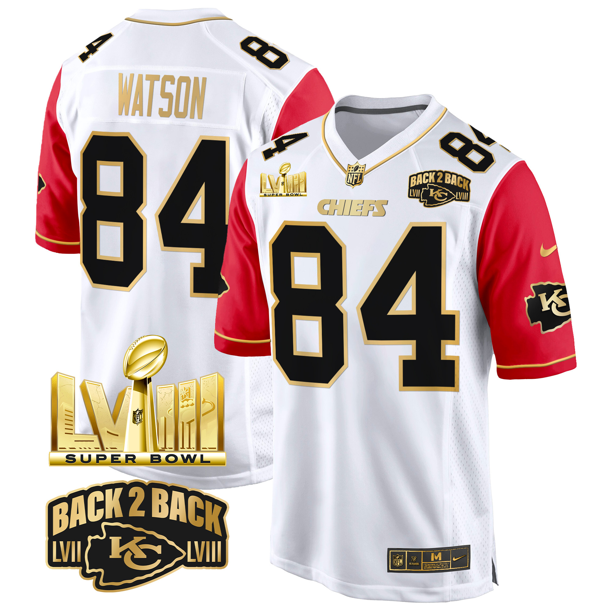 Men's Justin Watson Kansas City Chiefs Super Bowl LVIII & Back 2 Back Gold Game Color Sleeves Jersey - All Stitched