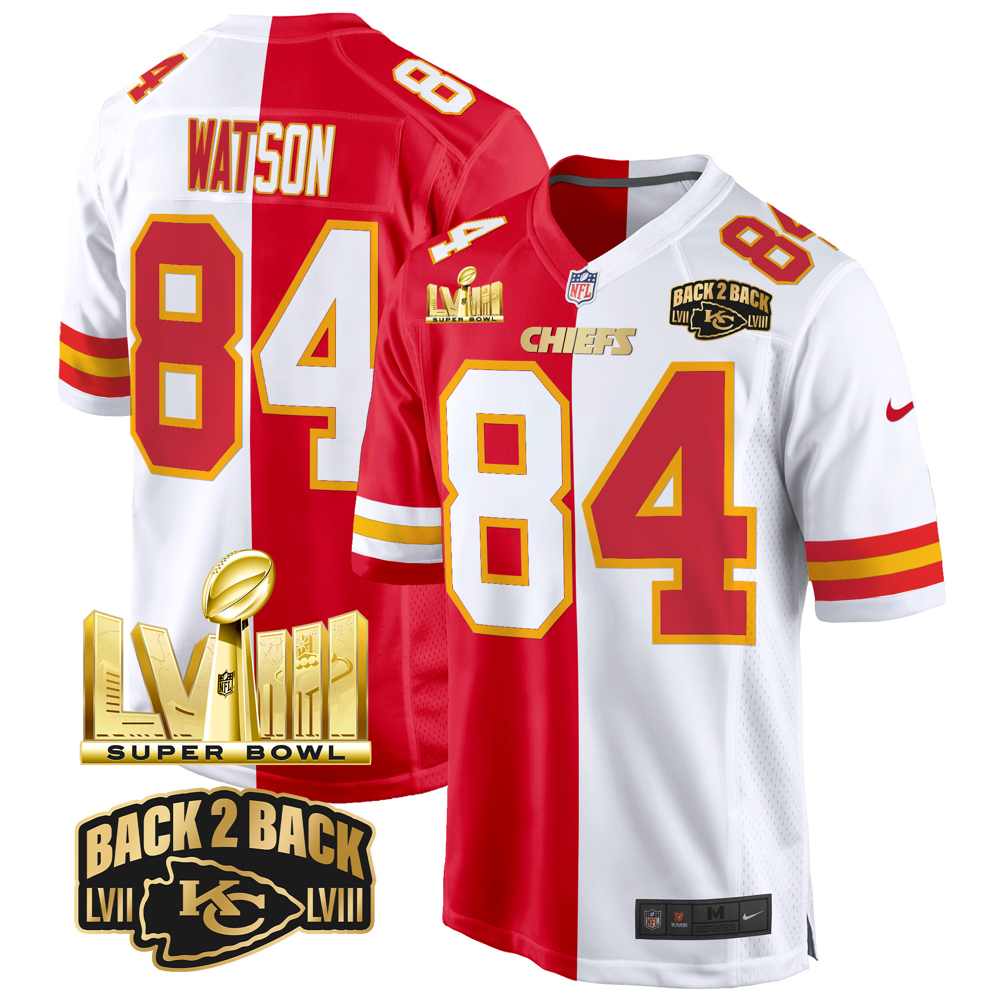 Men's Justin Watson Kansas City Chiefs Super Bowl LVIII & Back 2 Back Gold Game Split Jersey - All Stitched