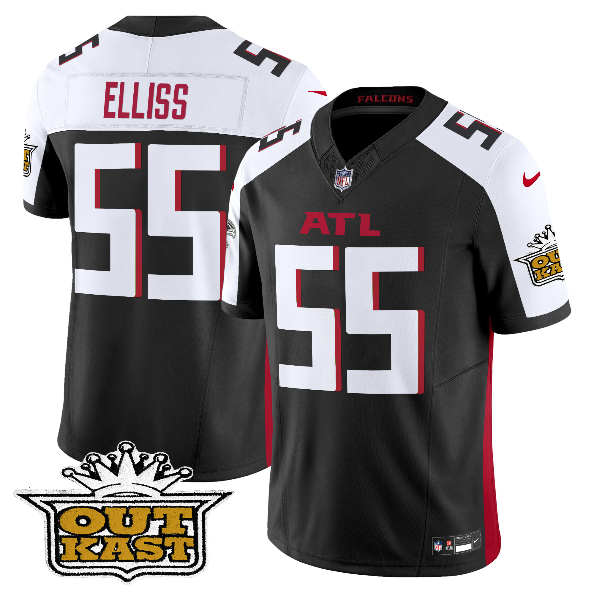 Men's Kaden Elliss Outkast x Atlanta Falcons 2024 Vapor Limited Black Alternate Jersey - All Stitched