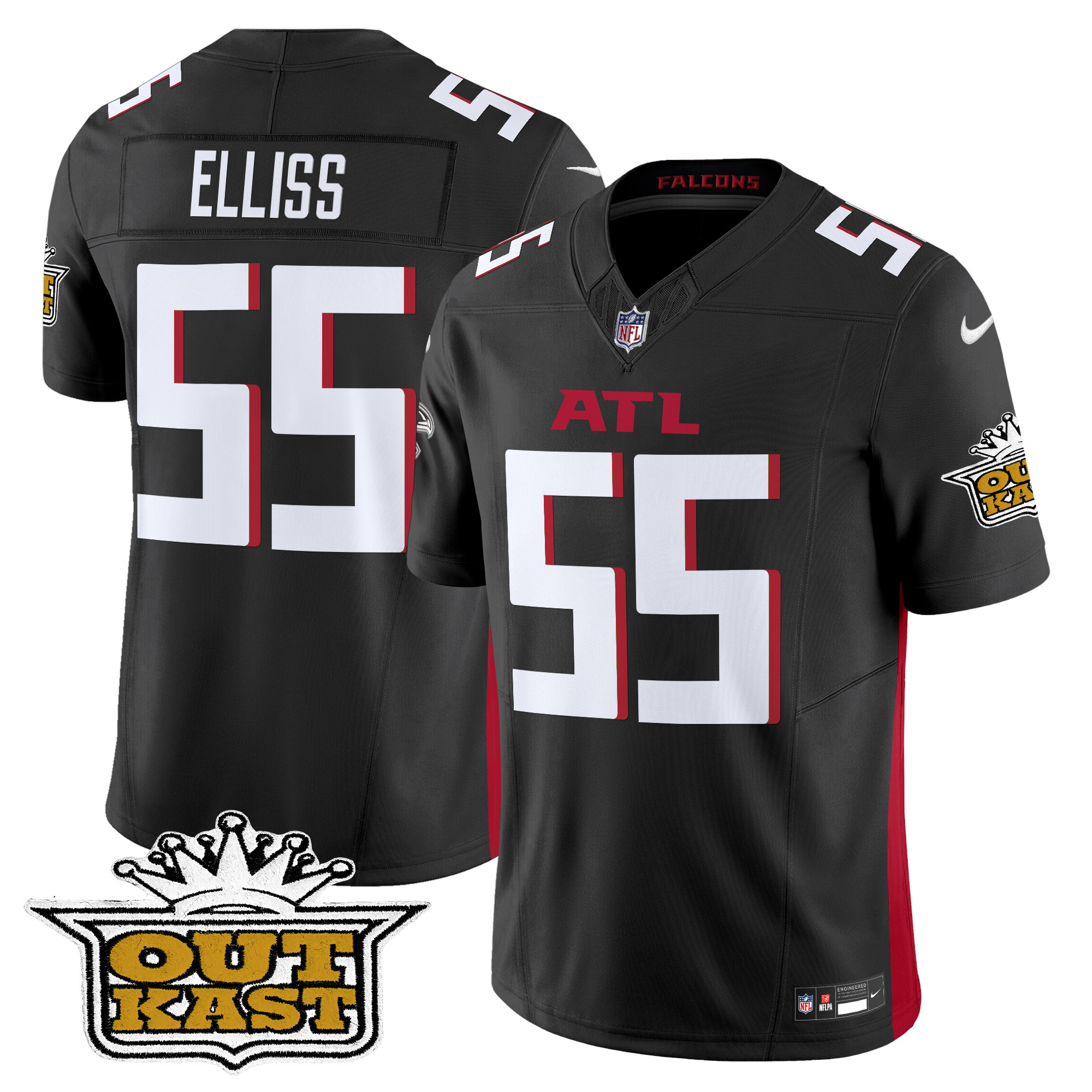 Men's Kaden Elliss Outkast x Atlanta Falcons 2024 Vapor Limited Black Jersey - All Stitched