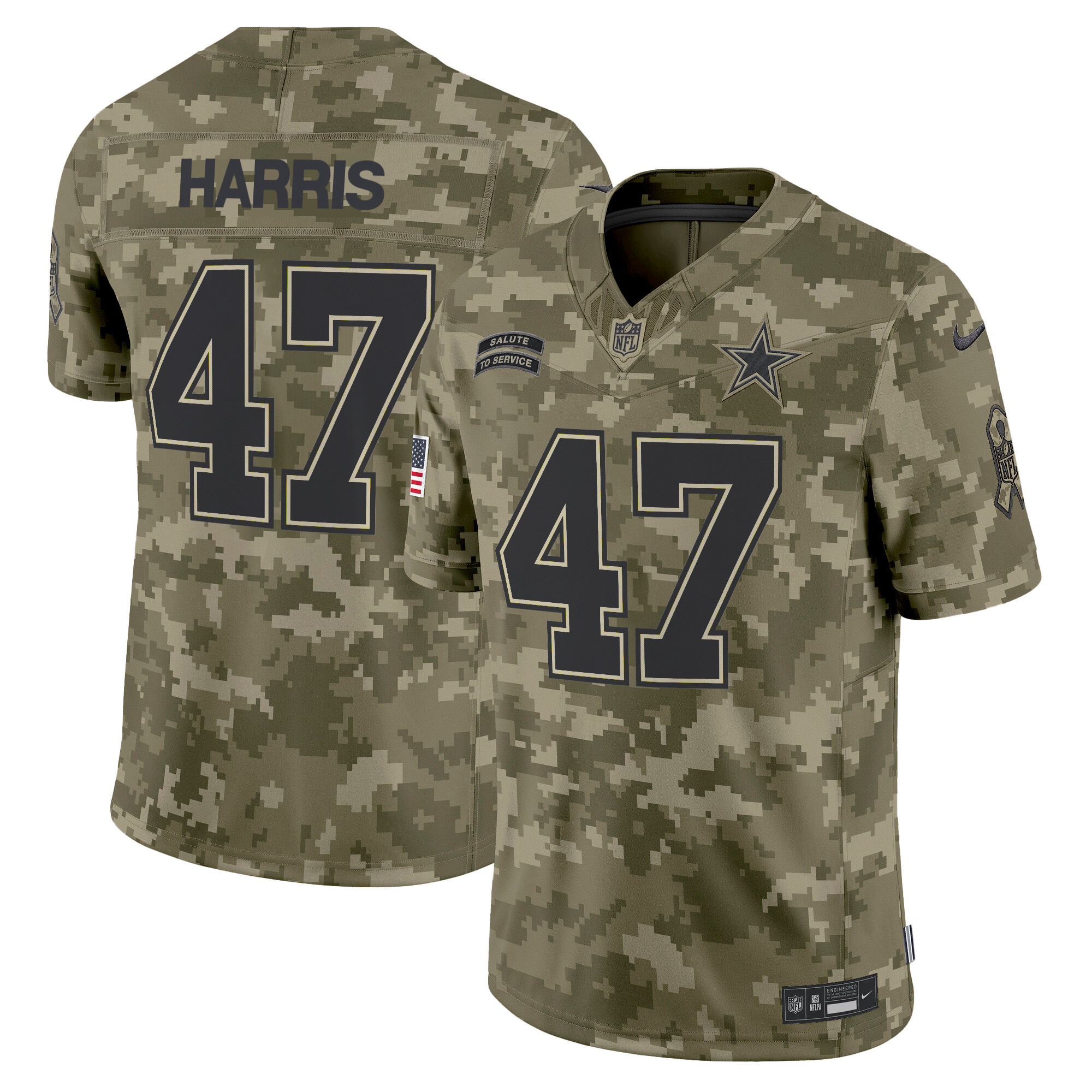 Men's Kamala Harris Dallas Cowboys 2024 Salute to Service Vapor Limited Olive Camo Jersey - All stitched